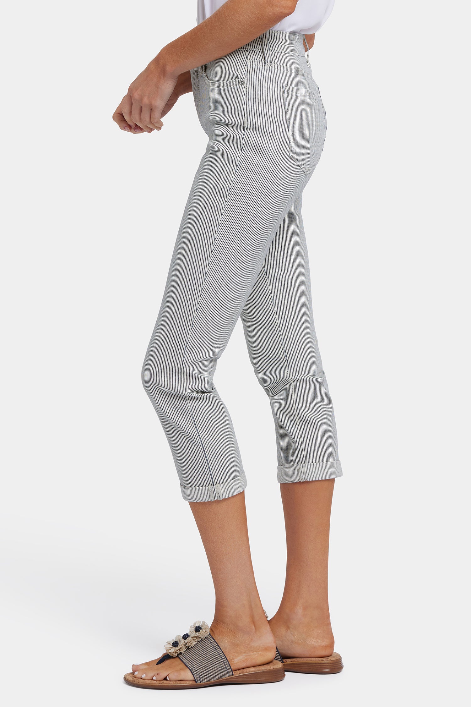 Chloe Skinny Capri Jeans for Petite Women - Luarca Stripe Denim Pants | Perfect for Casual Wear, Summer Outfits & Travel