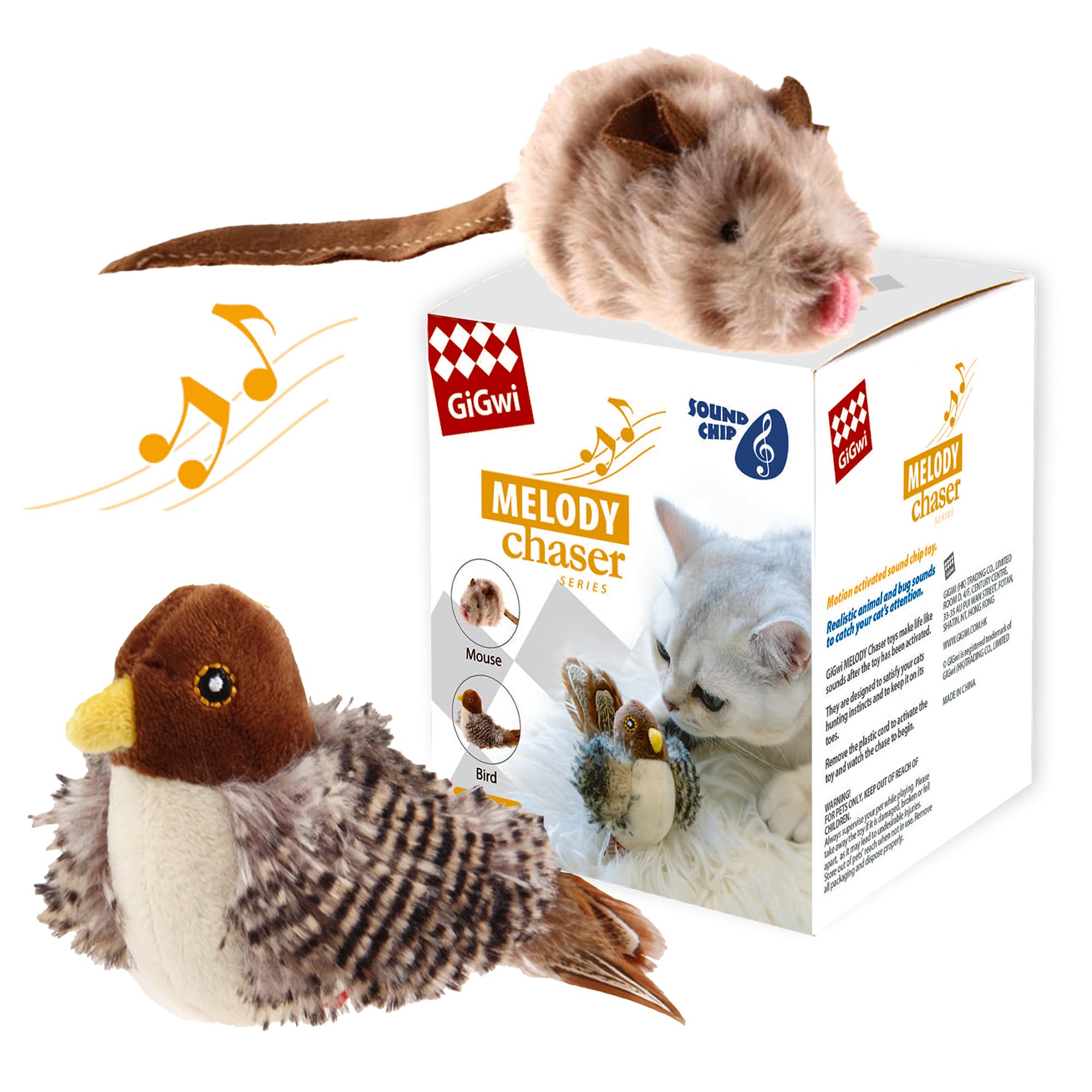 Gigwi Automatic Interactive Cat Toys - Electronic Squeaky Plush Bird & Mouse Set (2 Pack) for Indoor Cats - Fun Play Alone Toys to Relieve Boredom - Perfect for Playtime, Exercise & Mental Stimulation