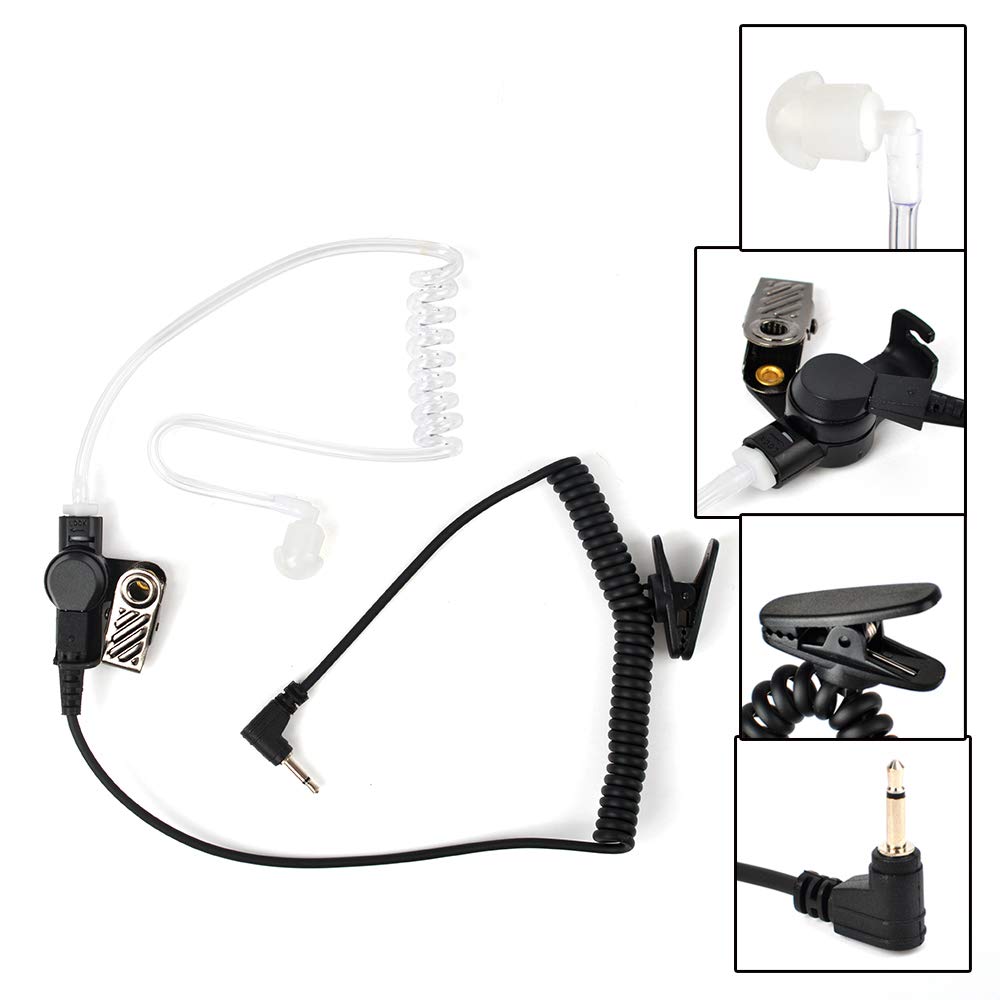 HYS 2.5mm Surveillance Earpiece - Covert Acoustic Coil Tube Headset for Walkie Talkies, Ham Radios & Communication Devices (5 Pack with S/M/L Earmolds) - Ideal for Security, Law Enforcement & Discreet Monitoring