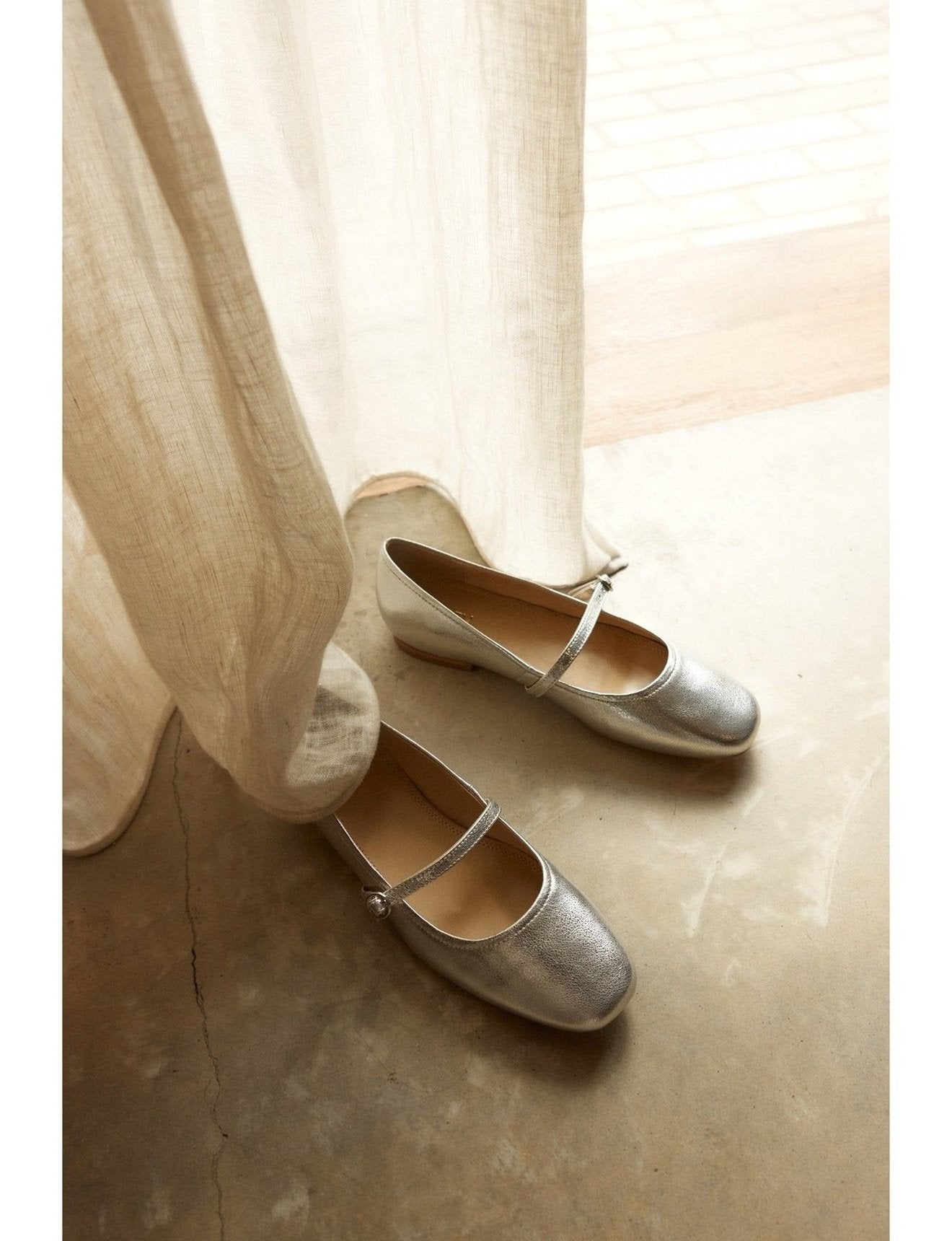 Rey Mary Jane Ballet Flats - Women's Silver Metallic Leather Shoes for Work, Party & Casual Wear | Comfortable & Stylish Dress Pumps