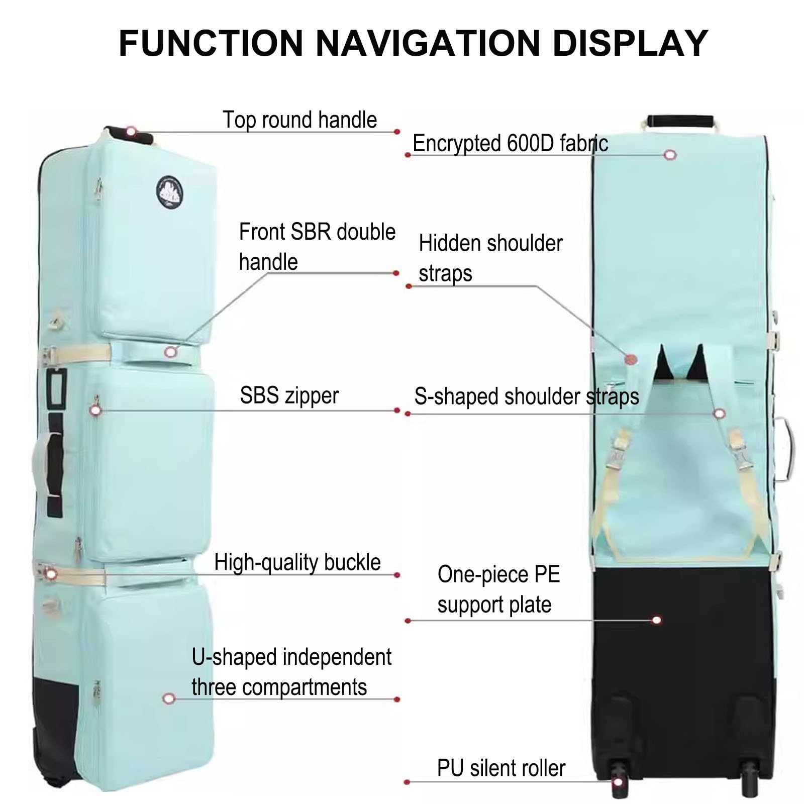 **Heavy Duty Waterproof Roller Snowboard Bag with Wheels - Padded Ski Travel Bag for Airplanes, 3 Exterior Pockets for Gear Storage - Perfect for Snowboarding Trips & Air Travel**