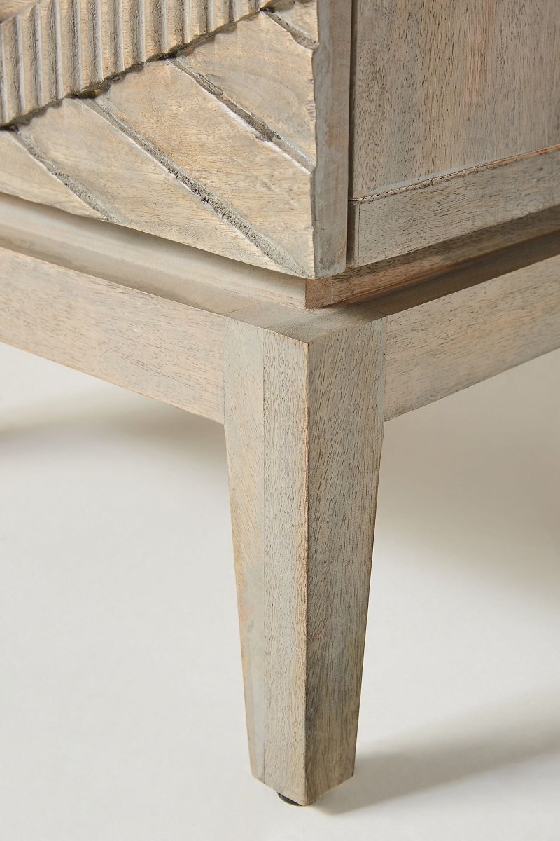 Hand Carved Samuel Nightstand in Washed Grey - Solid Wood Bedside Table with Storage Drawer | Perfect for Bedroom, Guest Room, or Dorm Decor