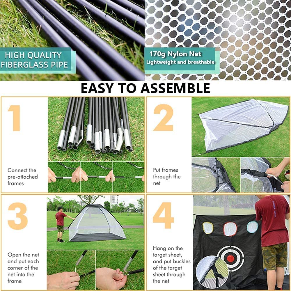 10x7ft Golf Practice Net with Target - Includes Golf Mat, 5 Balls, Tees & Carry Bag - Backyard Driving & Chipping Training for Indoor/Outdoor Use - Perfect for Home Practice & Backyard Golf Sessions