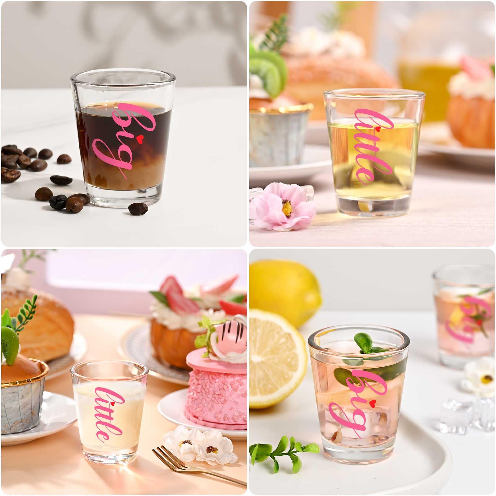 Futtumy Sorority Gifts - 2 OZ Big Little Shot Glasses Set (2PCS Pink) - Perfect for Sorority Big Sister Little Sister Gifts, Women & Girls - Fun Drinking Glasses for Parties, Celebrations & Greek Life Events