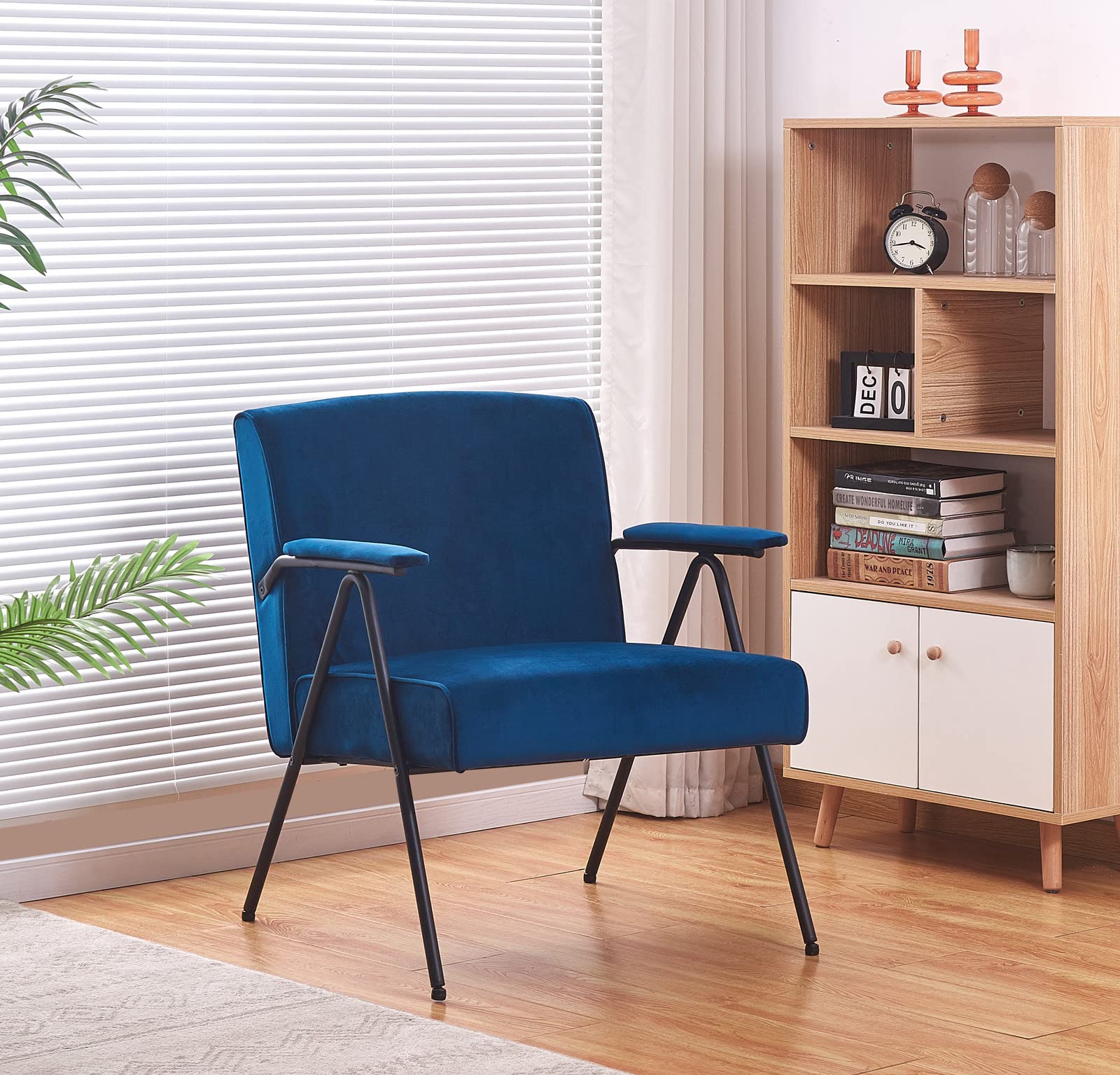 Modern Accent Chair with Metal Frame - Reclining Lounge Chair for Living Room, Home Office, Bedroom & Study - Comfortable Blue Sofa Chair for Relaxing & Reading (ZGZP)