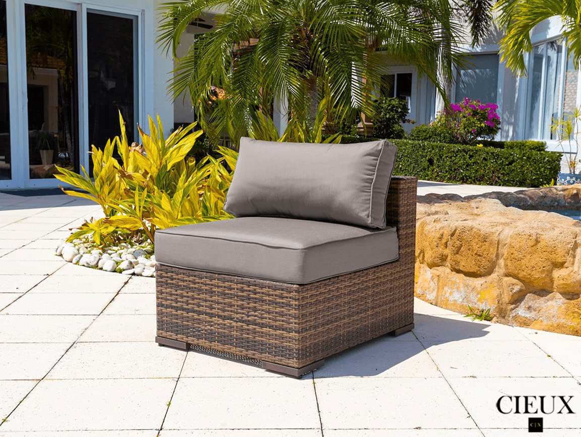 Brown Wicker Patio Furniture Set - 3-Piece Outdoor Sofa, Club Chair & Coffee Table with Sunbrella Taupe Cushions | Durable All-Weather Rattan Living Room Set for Backyard, Poolside & Garden Relaxation