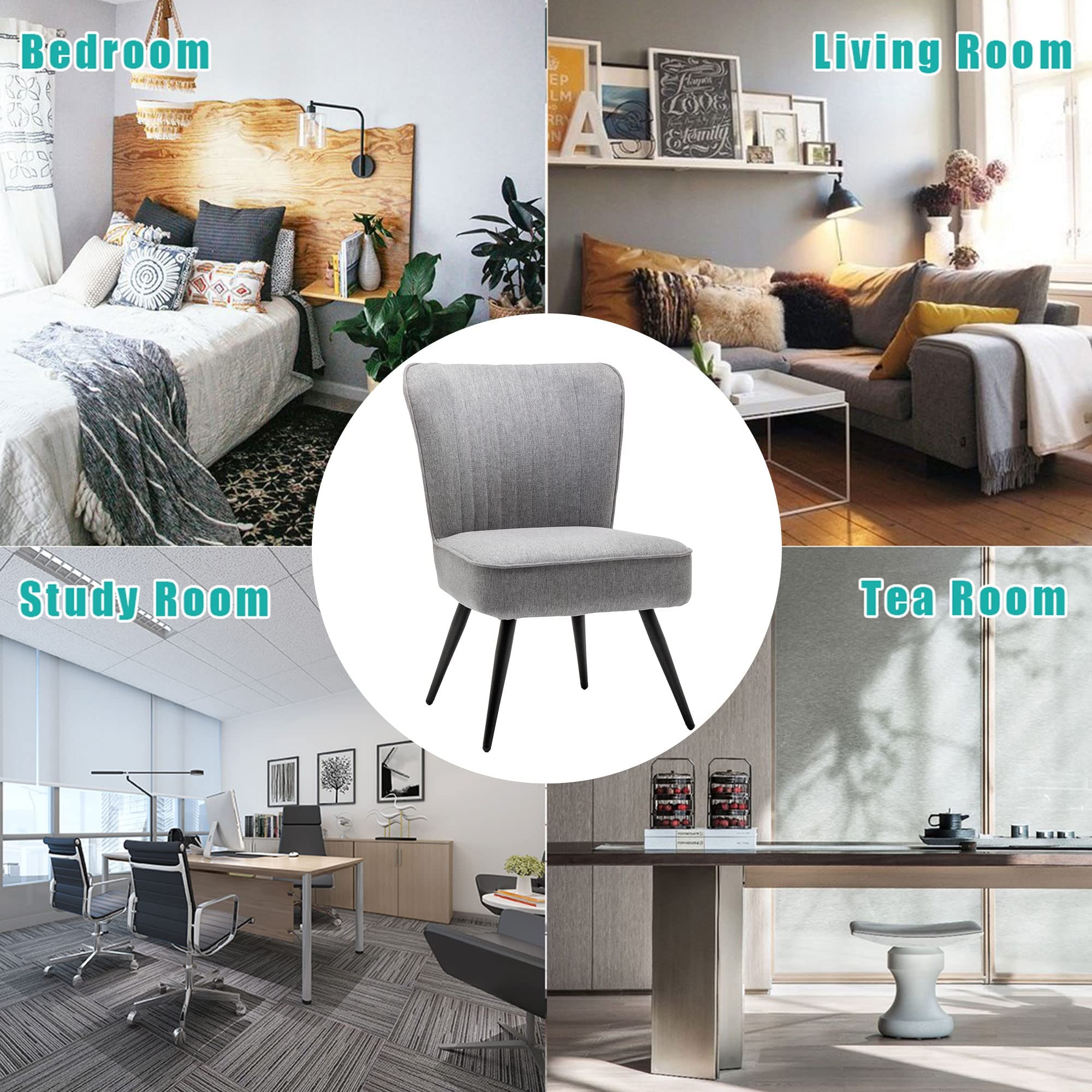 Annjoe Armless Accent Chair Set of 2 - Upholstered Slipper Chairs with Metal Legs for Living Room, Dining Room, Kitchen, Office, Bistro & Cafe - Modern Gray Side Chairs for Home Decor & Relaxation