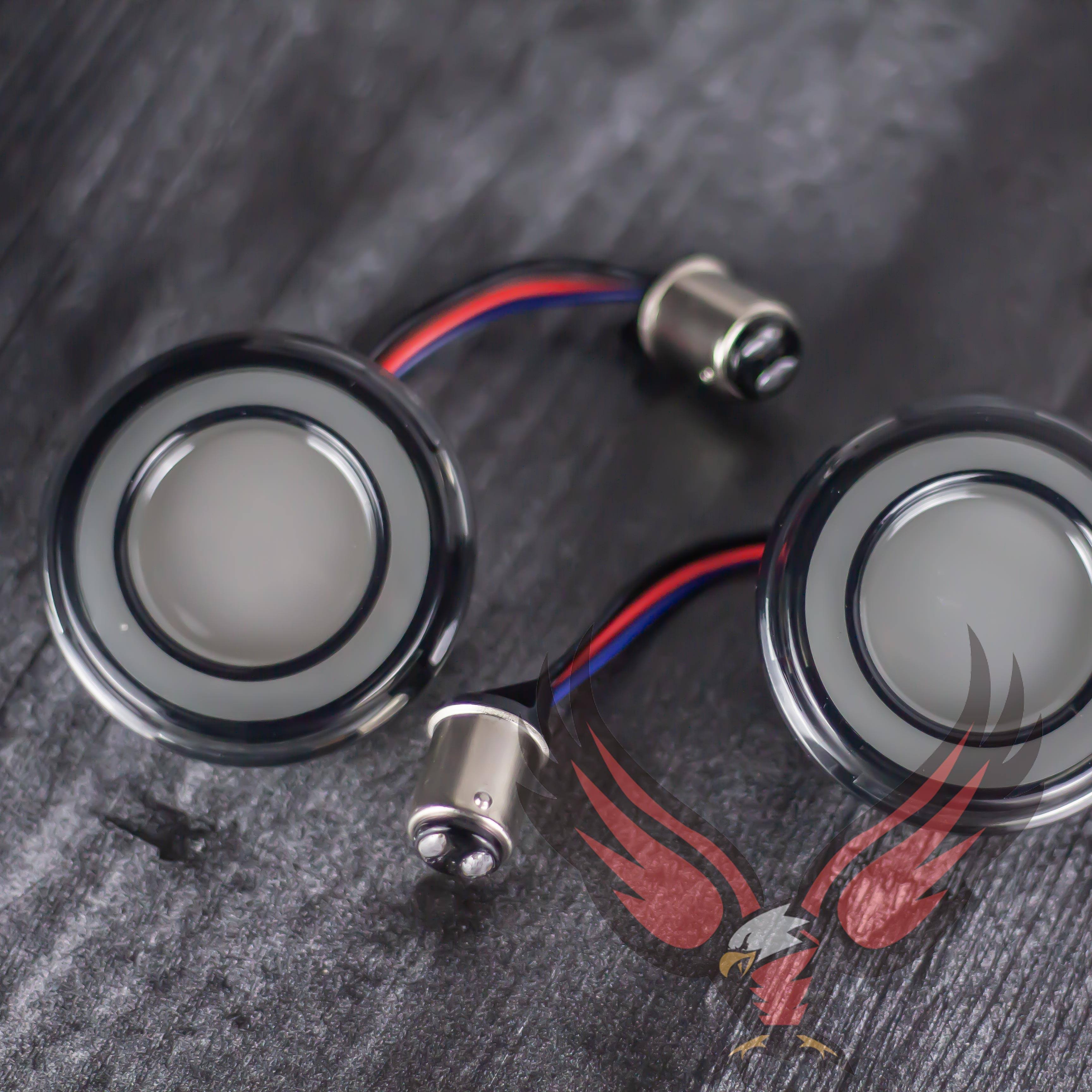 Eagle Lights HALOS 2 Front LED Turn Signals for Harley Davidson Motorcycles - High Visibility Daytime Running Lights for Enhanced Safety on Cruiser and Touring Bikes