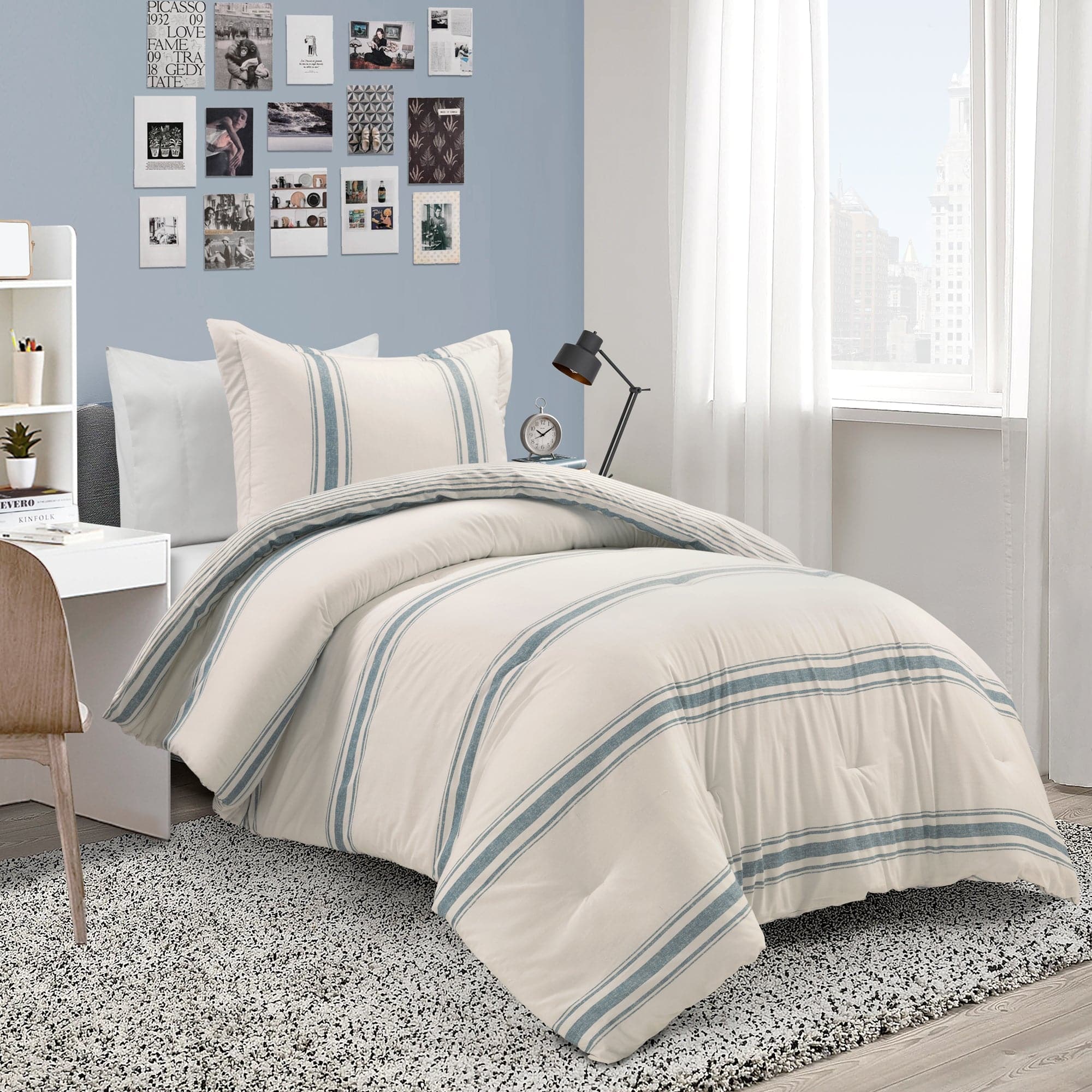 Farmhouse Stripe Reversible Comforter Set - Queen Size, Soft Breathable Cotton Bedding - Perfect for Cozy Bedroom Decor & Guest Room Styling