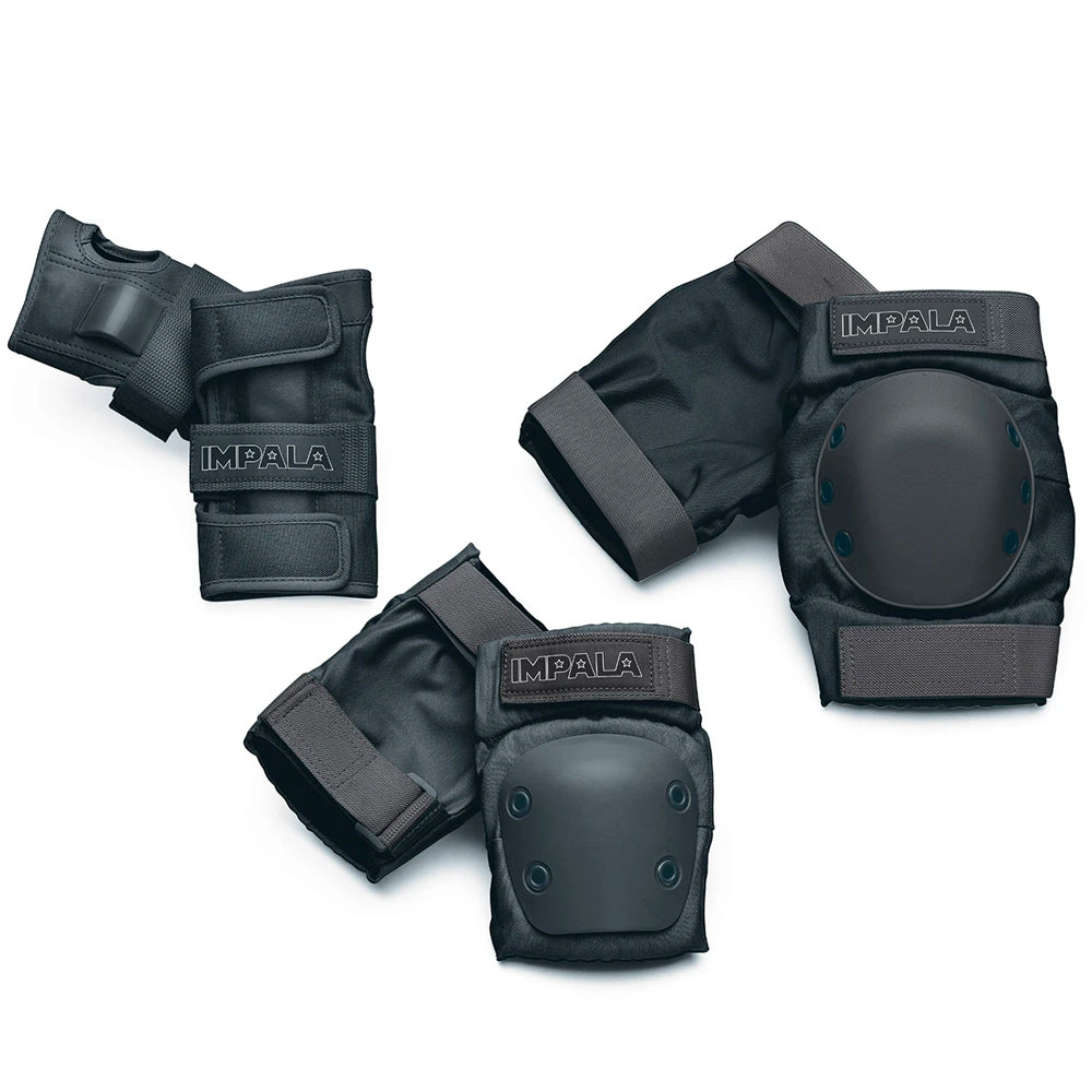 Impala Adult Triple Protection Pack Skate Protective Gear Set - Knee Pads, Elbow Pads, Wrist Guards - Black - Perfect for Skateboarding, Roller Skating & Inline Skating Safety