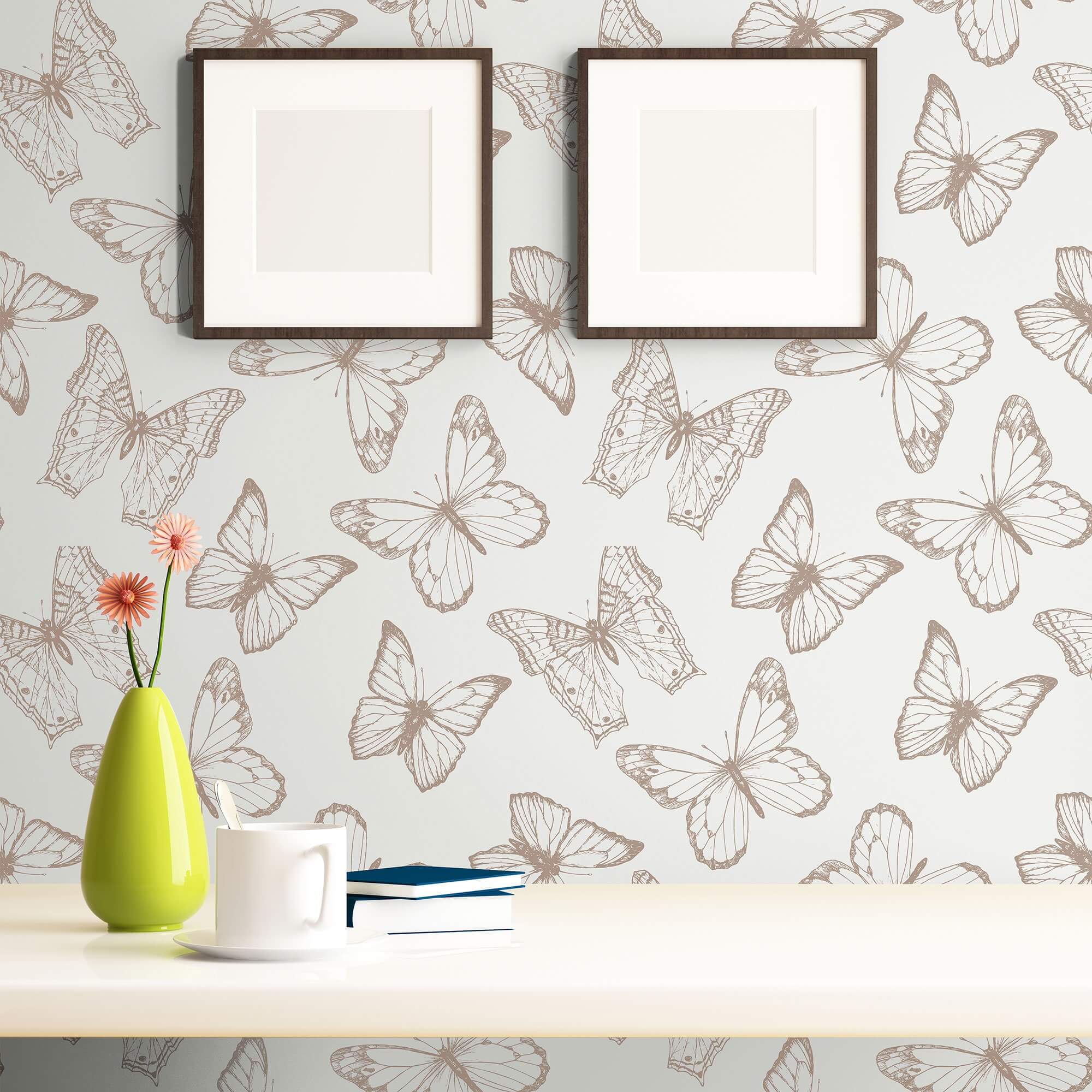 Tan Botanical Animal Peel and Stick Removable Wallpaper 7507 - Self-Adhesive Wall Decor for Nursery, Bedroom & Home Office