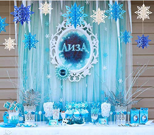 3D Snowflake Hanging Decorations - Winter Wonderland Party Supplies for Christmas Tree, Birthday, New Year, Wedding & Baby Shower (Pearl Ice Blue) | Perfect for Home, Office & Shop Window Displays