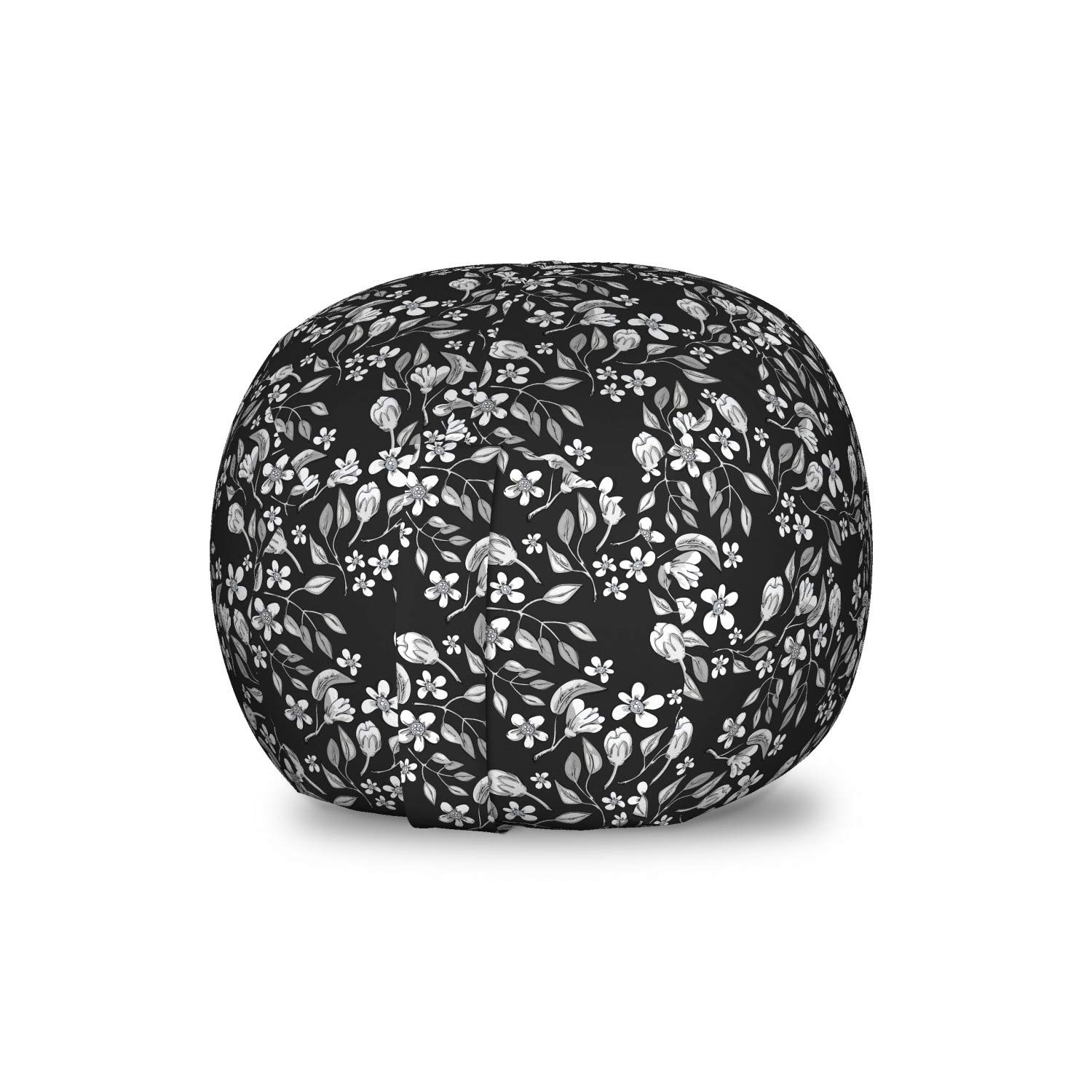 Ambesonne Floral Storage Toy Bag Chair - Vintage Blossoming Flowers Design, Washable Stuffed Animal Organizer, Small Grey Multicolor for Kids' Room & Nursery Decor | Perfect for Toy Storage, Reading Nook & Playroom Organization