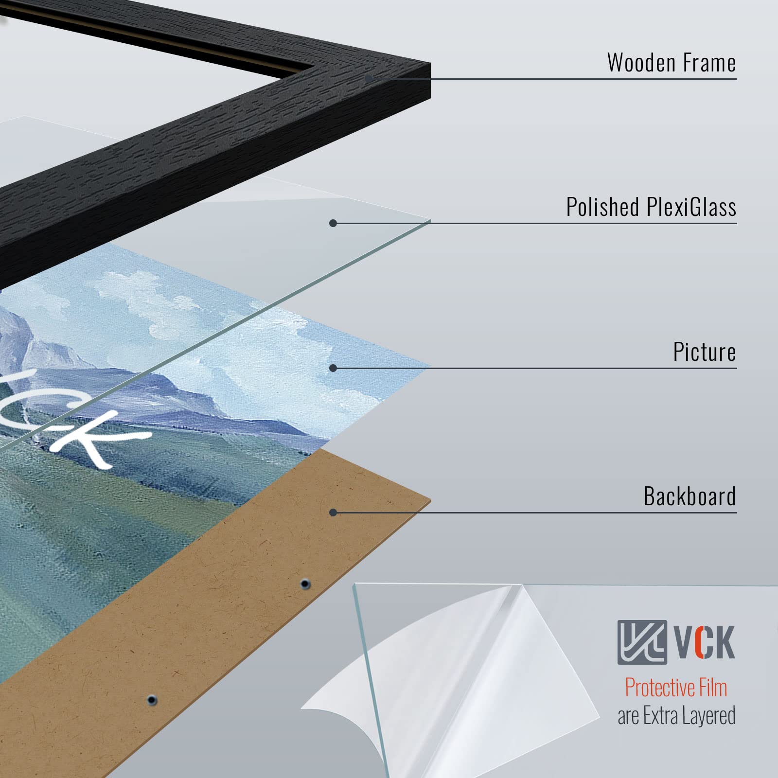 VCK 13x19 Black Solid Wood Poster Frame 4 Pack with Polished Plexiglass - Wall Mount Picture Frames for Home Decor, Office Art Display & Photo Gallery