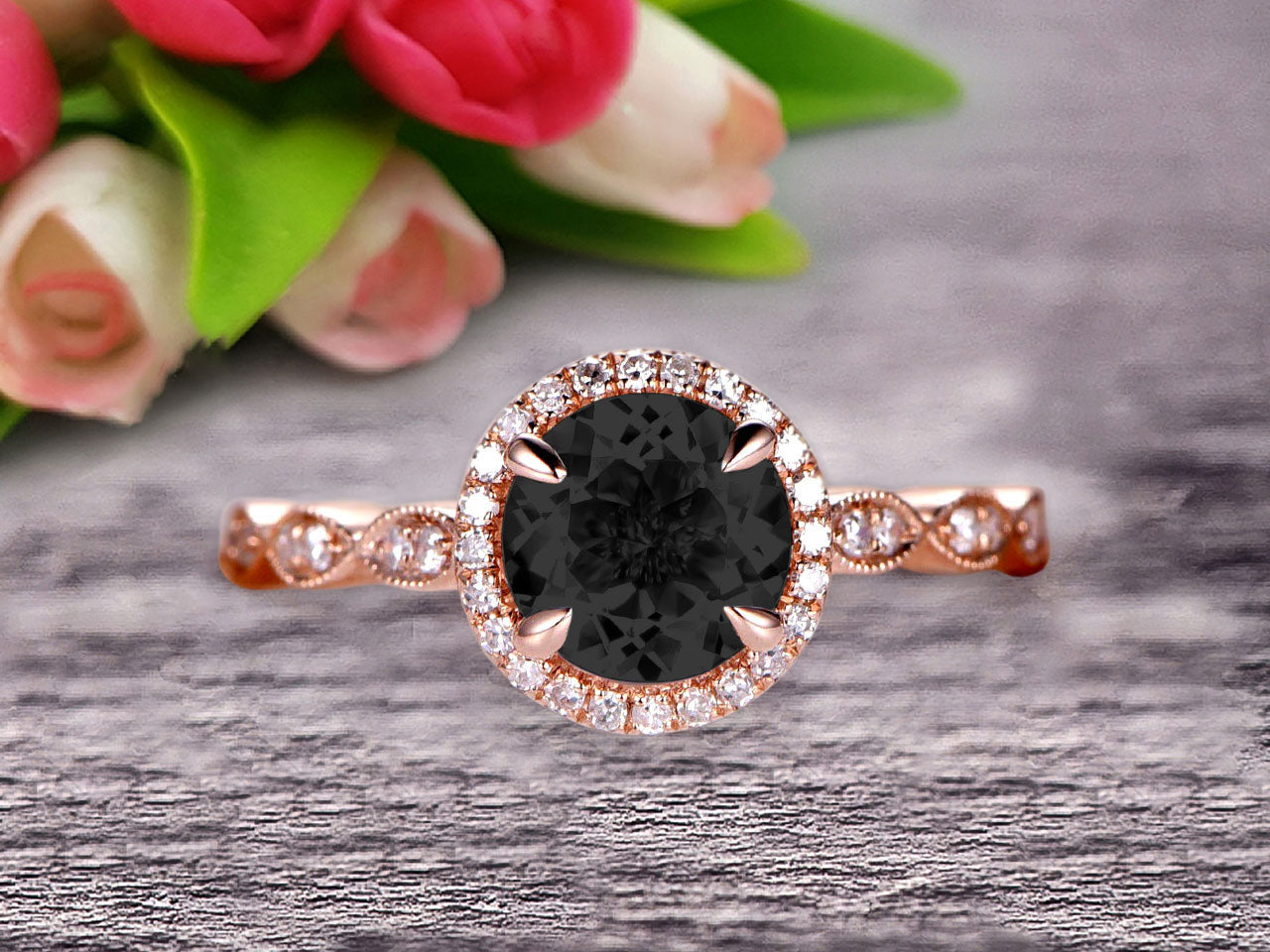 1.50 Carat Round Cut Black Diamond Moissanite Engagement Ring in 10k Rose Gold - Elegant Wedding Band for Women, Perfect for Proposals, Anniversaries & Special Occasions
