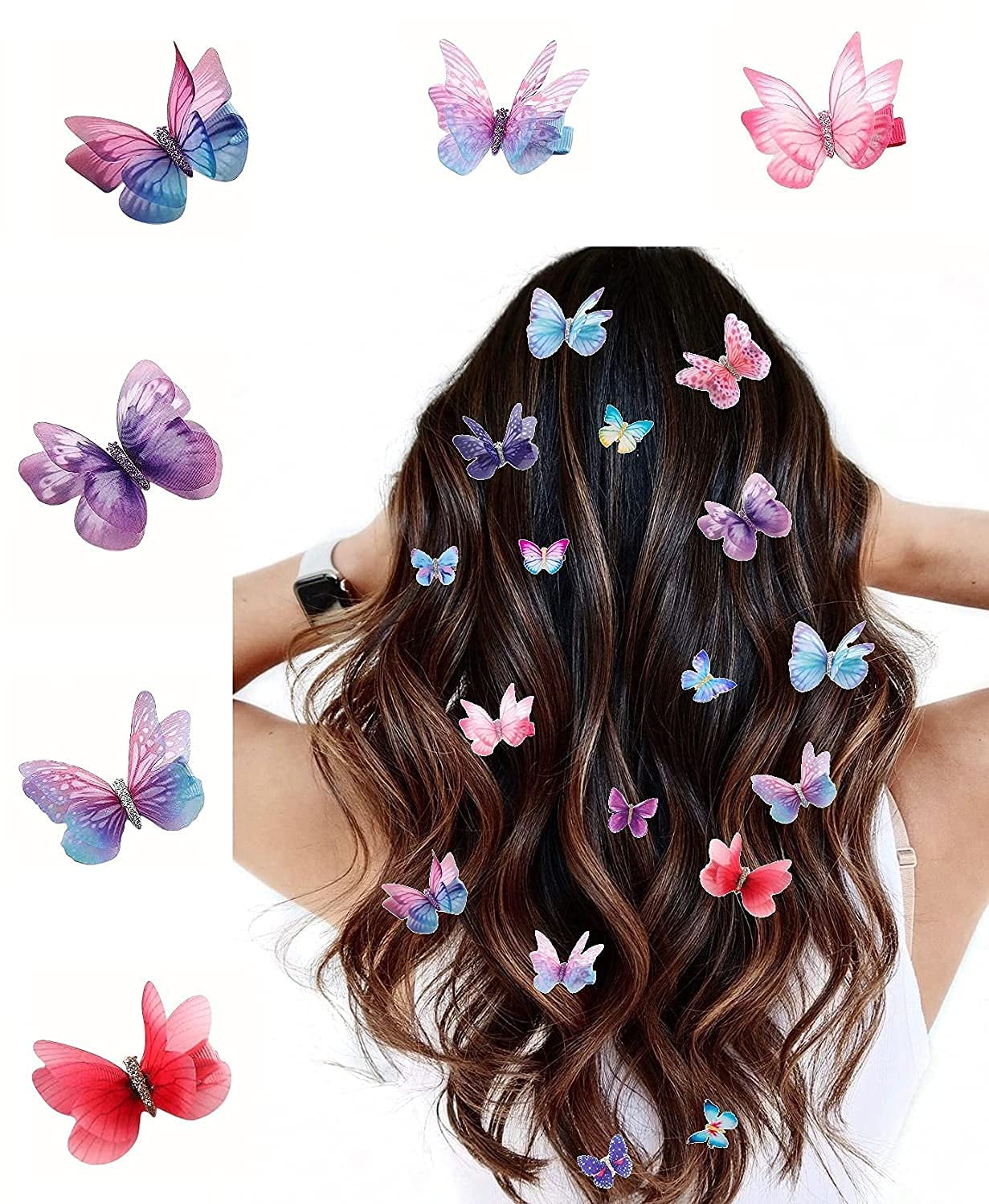 6 Pcs Butterfly Hair Clips with Glitter - Acrylic Resin Alligator Hair Claws for Women - Perfect for Parties, Weddings & Everyday Hair Accessories