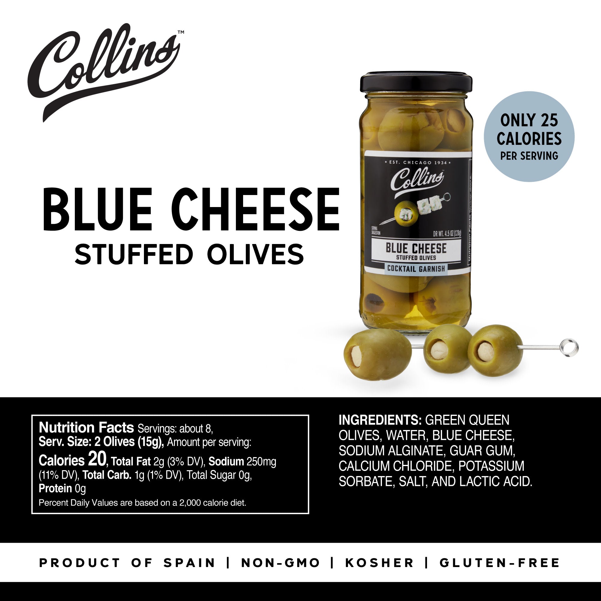 Gourmet Blue Cheese Stuffed Olives 4.5 oz - Premium Appetizer for Charcuterie Boards, Cocktail Parties & Gourmet Gifts