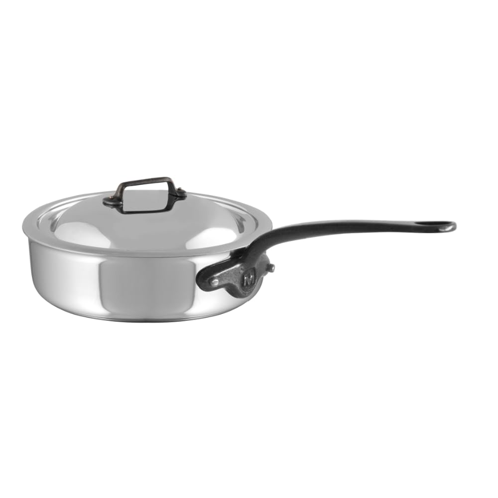 Mauviel M'Cook 5-Ply Stainless Steel Saute Pan with Lid - 1.8 Quart French-Made Cookware with Cast Iron Handles | Professional Polished Surface for Searing, Sauteing & Simmering | Perfect for Home Chefs & Gourmet Cooking