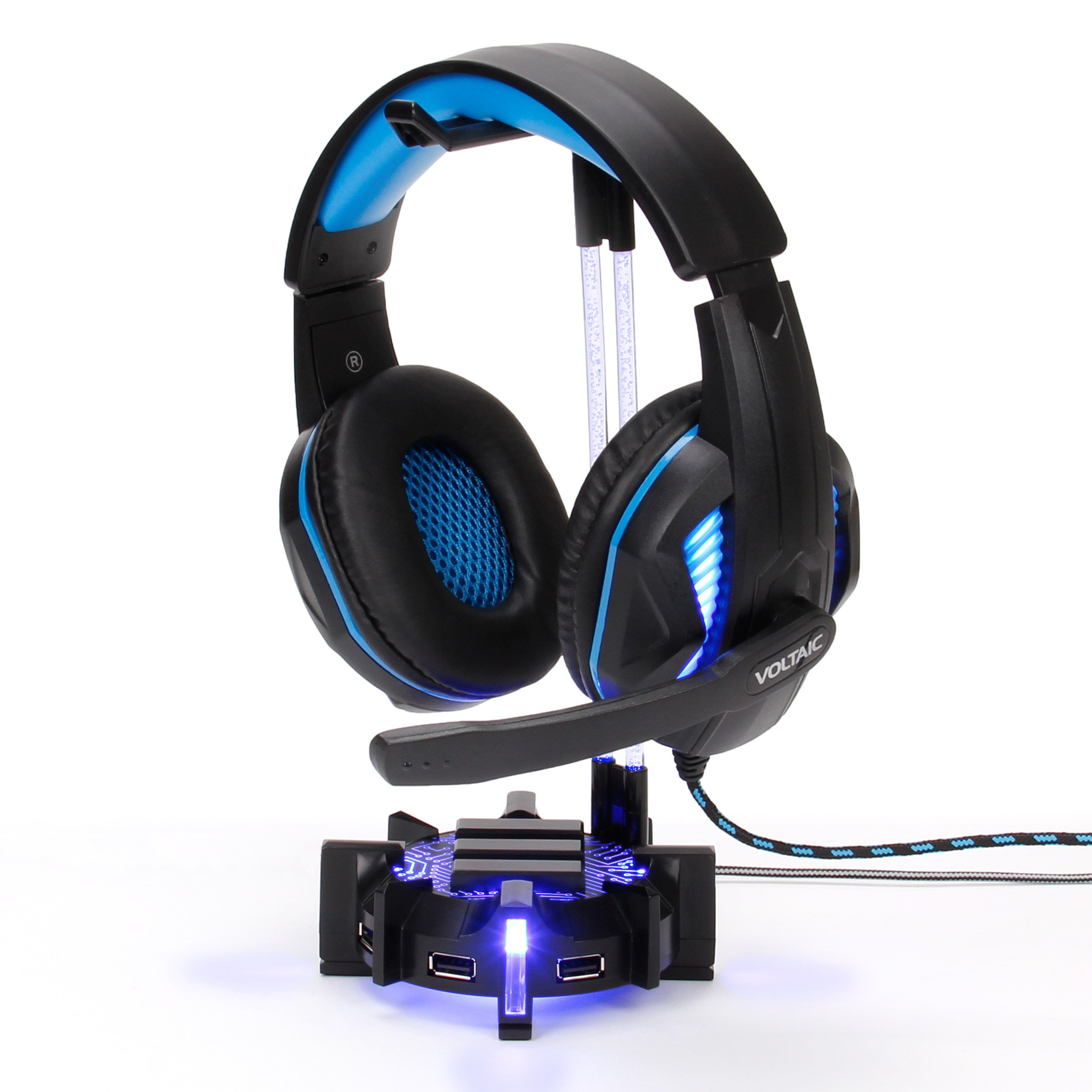 Premium Gaming Headphone Stand with 4-Port USB Hub & RGB Lighting - Universal Headset Holder with Weighted Base for PS5, Xbox Series X, PC - Perfect for Streaming Setup and Gaming Stations
