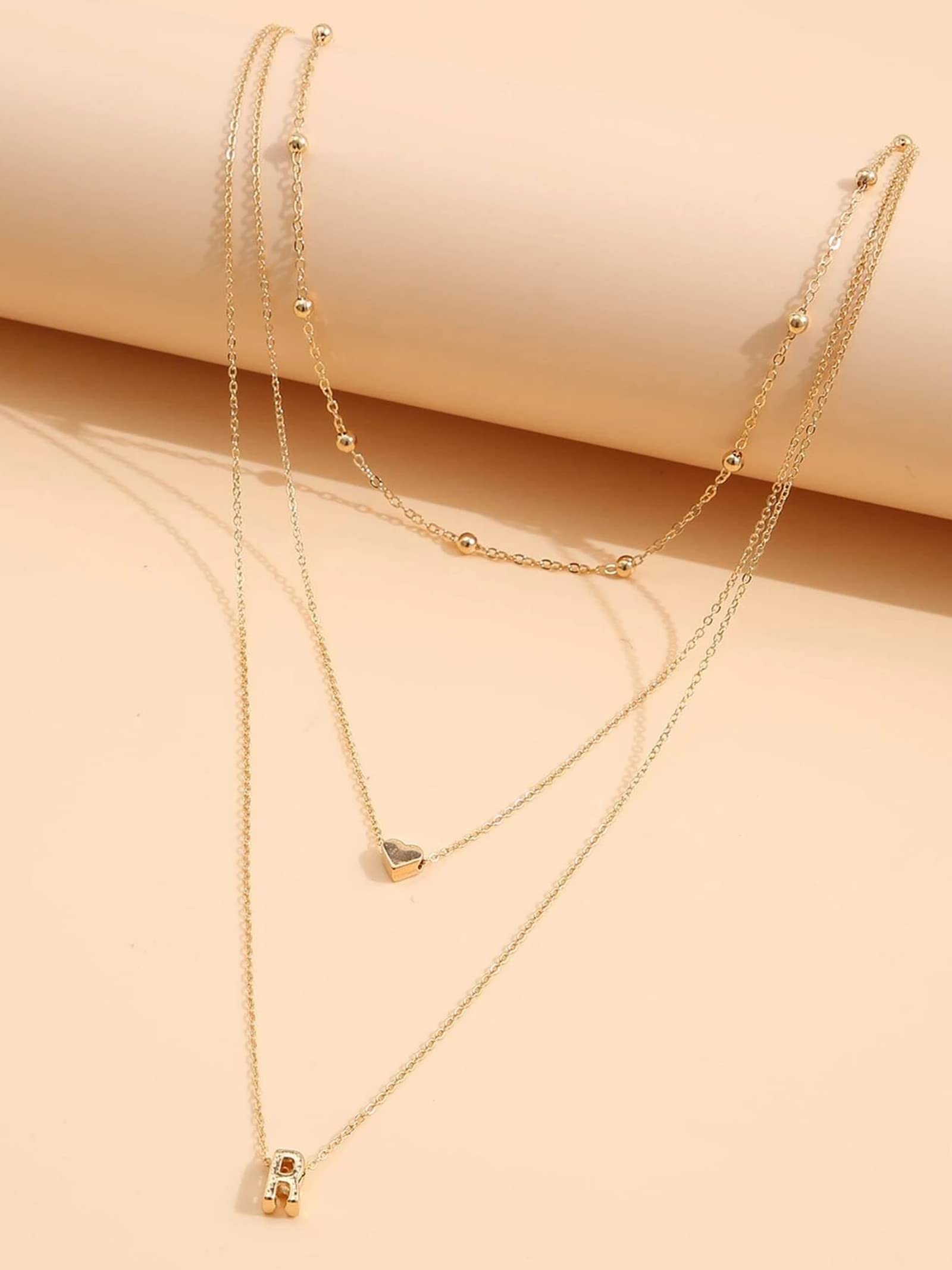 2024 Women's Gold Layered Initial Necklace Set - Tiny Letter Disc Pendant & Dainty Heart Choker, Triple Layering Necklaces for Holiday Gifts & Stocking Stuffers | Perfect for Christmas, Birthday, Anniversary & Everyday Elegance