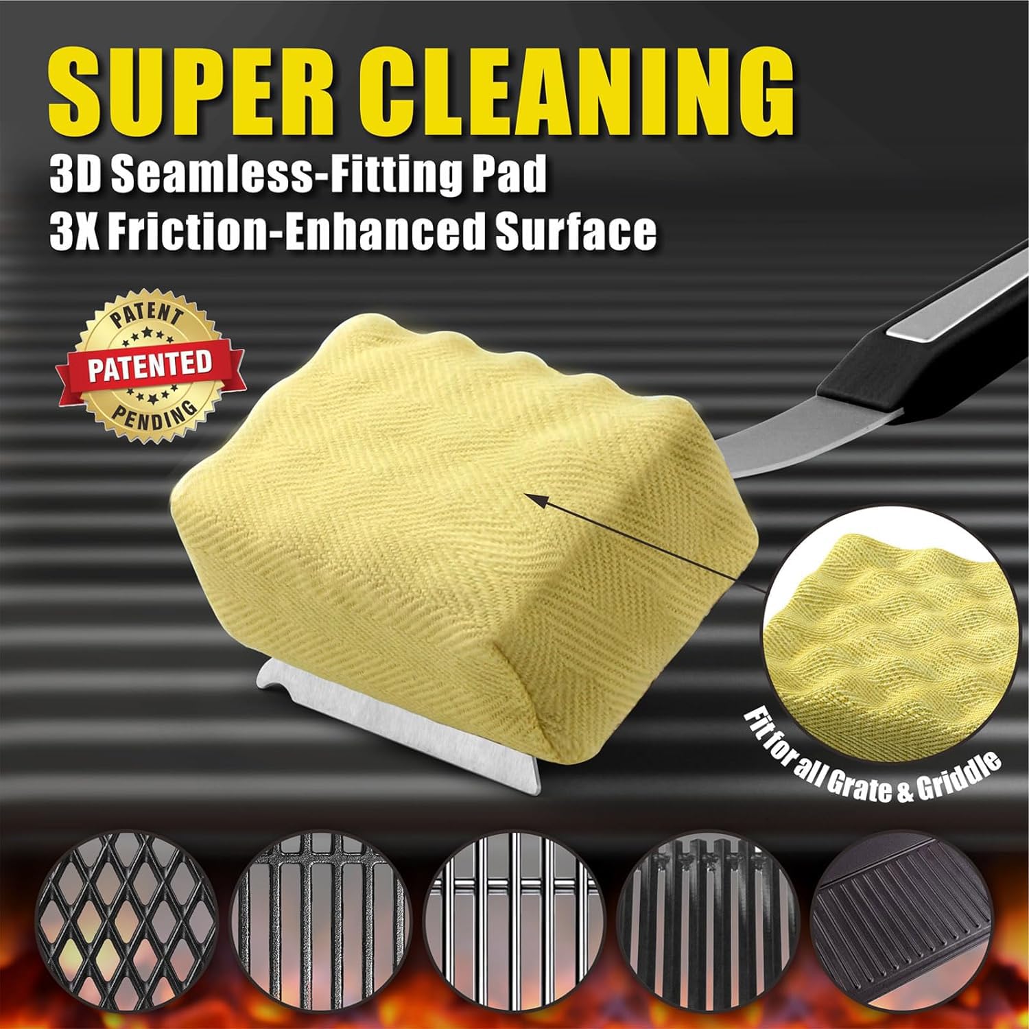 Bristle-Free BBQ Grill Brush with Replaceable Cleaning Head - Safe Scraper Tool for Cast Iron & Stainless Steel Grates - Perfect for Outdoor Grilling, Backyard Barbecues, and Camping Cooking - Black