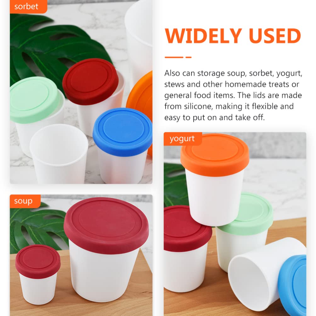 4pcs Reusable Silicone Ice Cream Cups with Lids - BPA-Free Freezer Safe Yogurt & Dessert Containers for Food Storage - Perfect for Homemade Ice Cream, Gelato, Sorbet & Party Serving