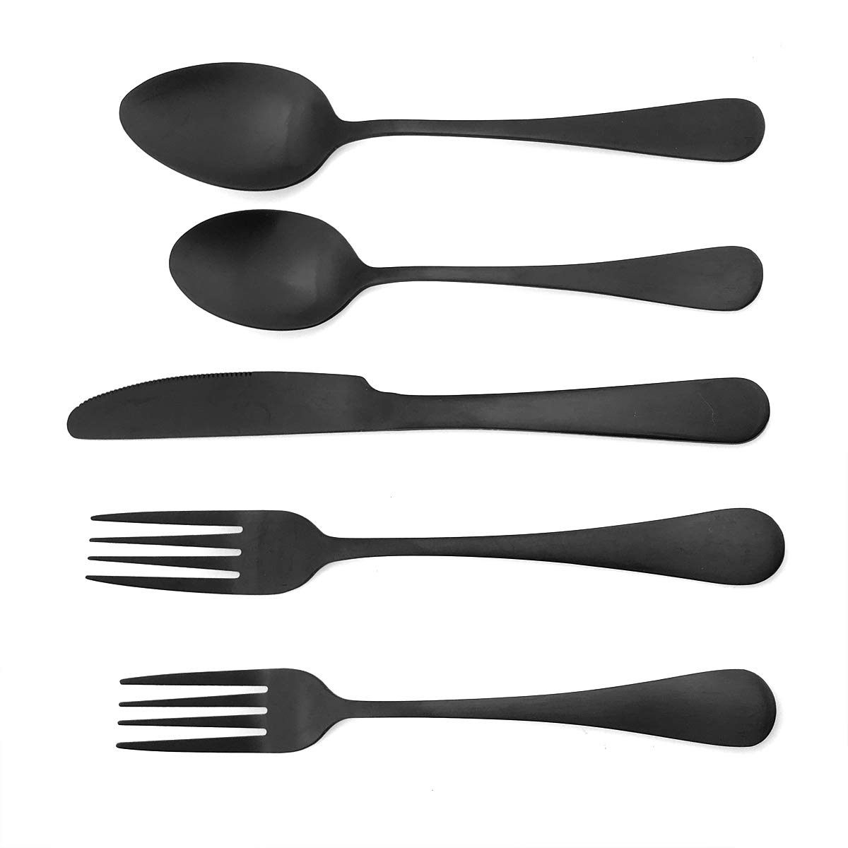 20-Piece Matte Black SUS304 Stainless Steel Flatware Set - Dinner Knife, Fork, Spoon, Dessert Fork & Salad Spoon - Service for 4 - Durable & Elegant Cutlery Set for Fine Dining, Dinner Parties & Everyday Use