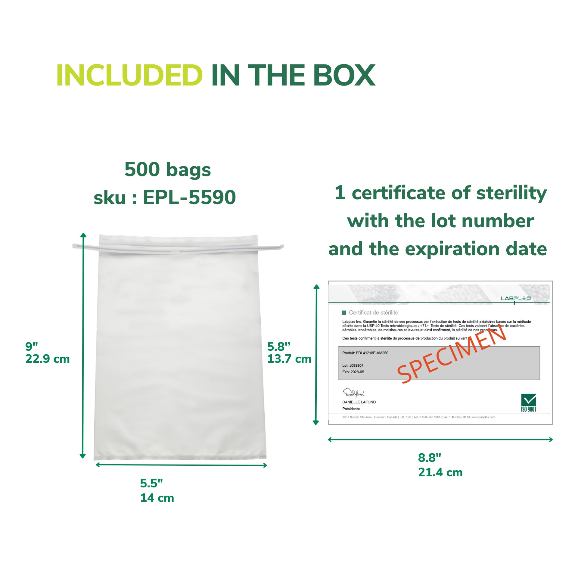 Sterile EPL-5590 TWIRL'EM Polyethylene Sampling Bags - 22 oz Capacity, 3 mil Thick, 5.5