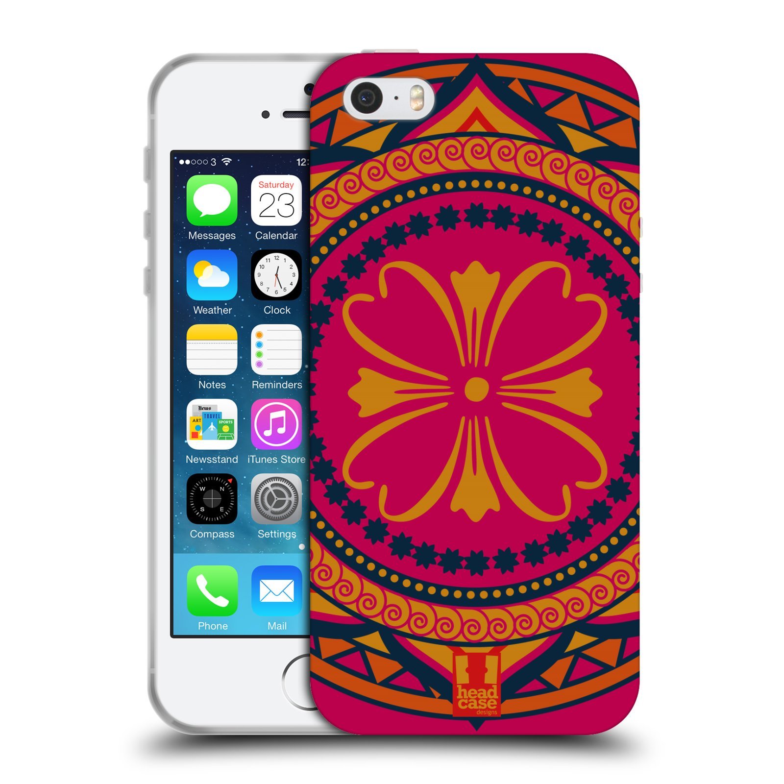 Head Case Designs Fuchsia Indian Monograms Soft Gel Case for Apple iPhone 5 / 5s / SE 2016 - Stylish Protection for Everyday Use