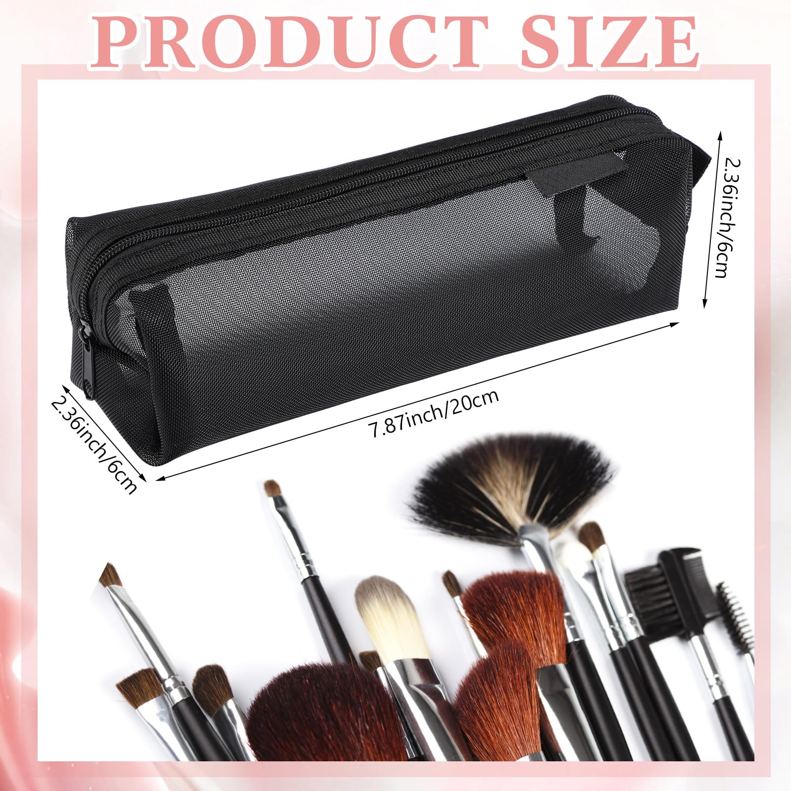 3 Pack Clear Mesh Makeup Brush Bags with Zipper - Travel Cosmetic Organizer Pouch for Brushes & Toiletries | Perfect for Travel, Gym, and Daily Makeup Organization