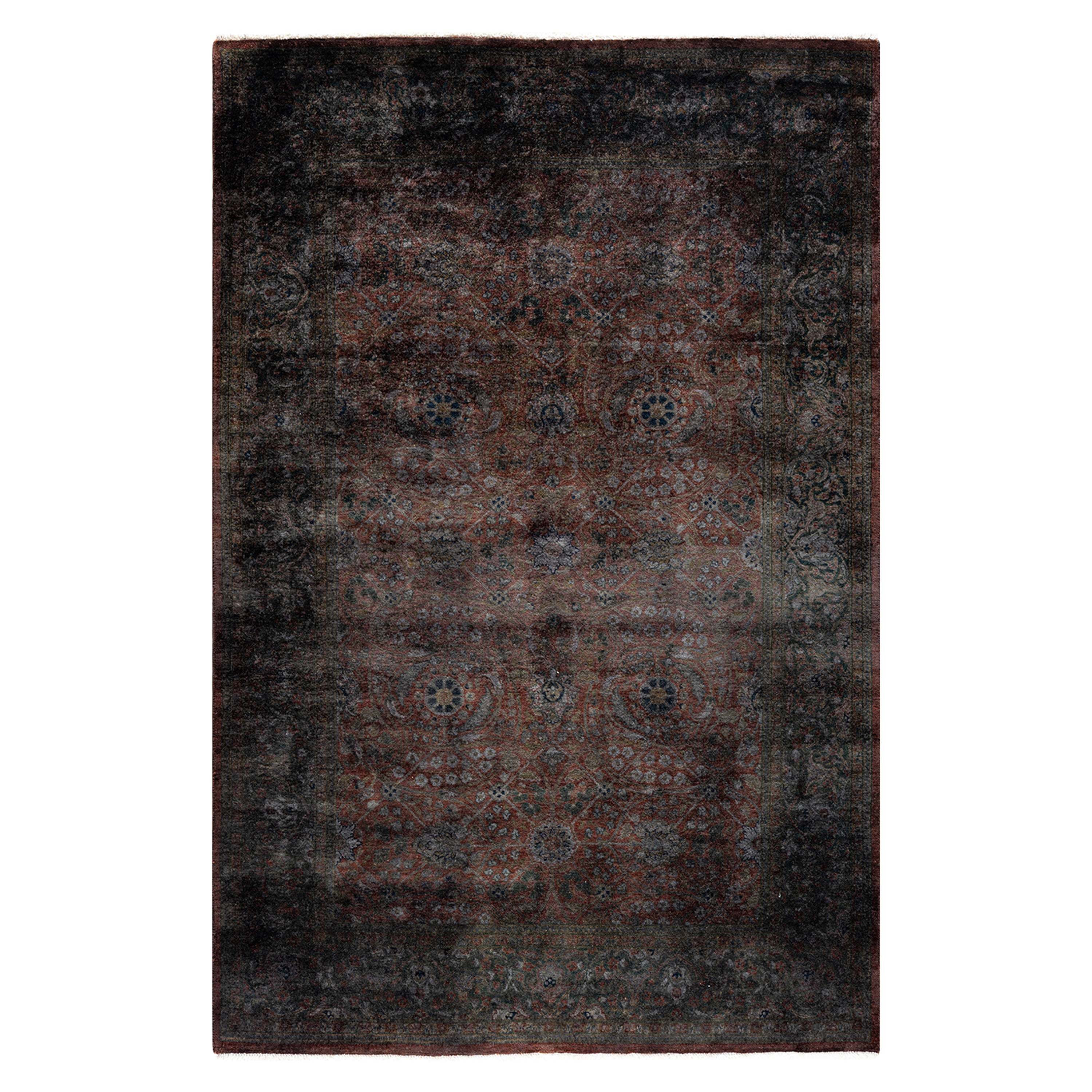 Handmade Brown Overdyed Wool Rug 4'1 x 6'1 - Soft Vintage Area Rug for Living Room, Bedroom & Office Decor