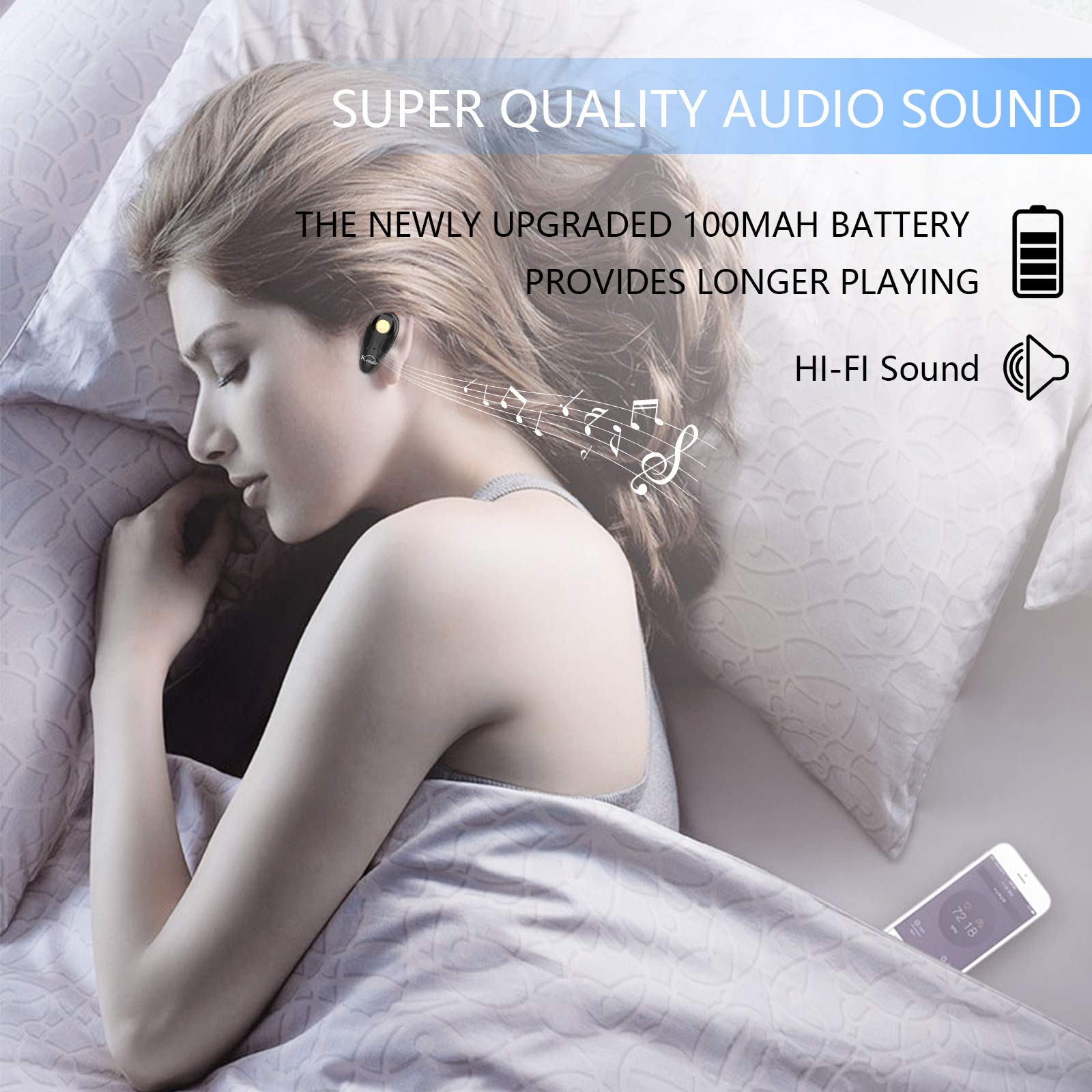Wireless Bluetooth Headset V5.0 - Ultra Lightweight Earbuds with Built-in Mic, Volume Control & Carrying Case | Hands-Free for Calls, Music | Compatible with Android, iPhone, Smartphones & Laptops | Perfect for Workouts, Commuting & Office Use