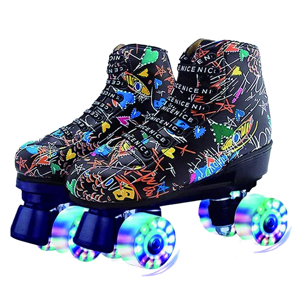Vintage High-Top Roller Skates for Women & Girls - Classic Retro Quad Skates with 4 Durable Wheels - Safe & Comfortable Unisex Rollerblades for Indoor & Outdoor Skating Rinks, Parks, and Fitness