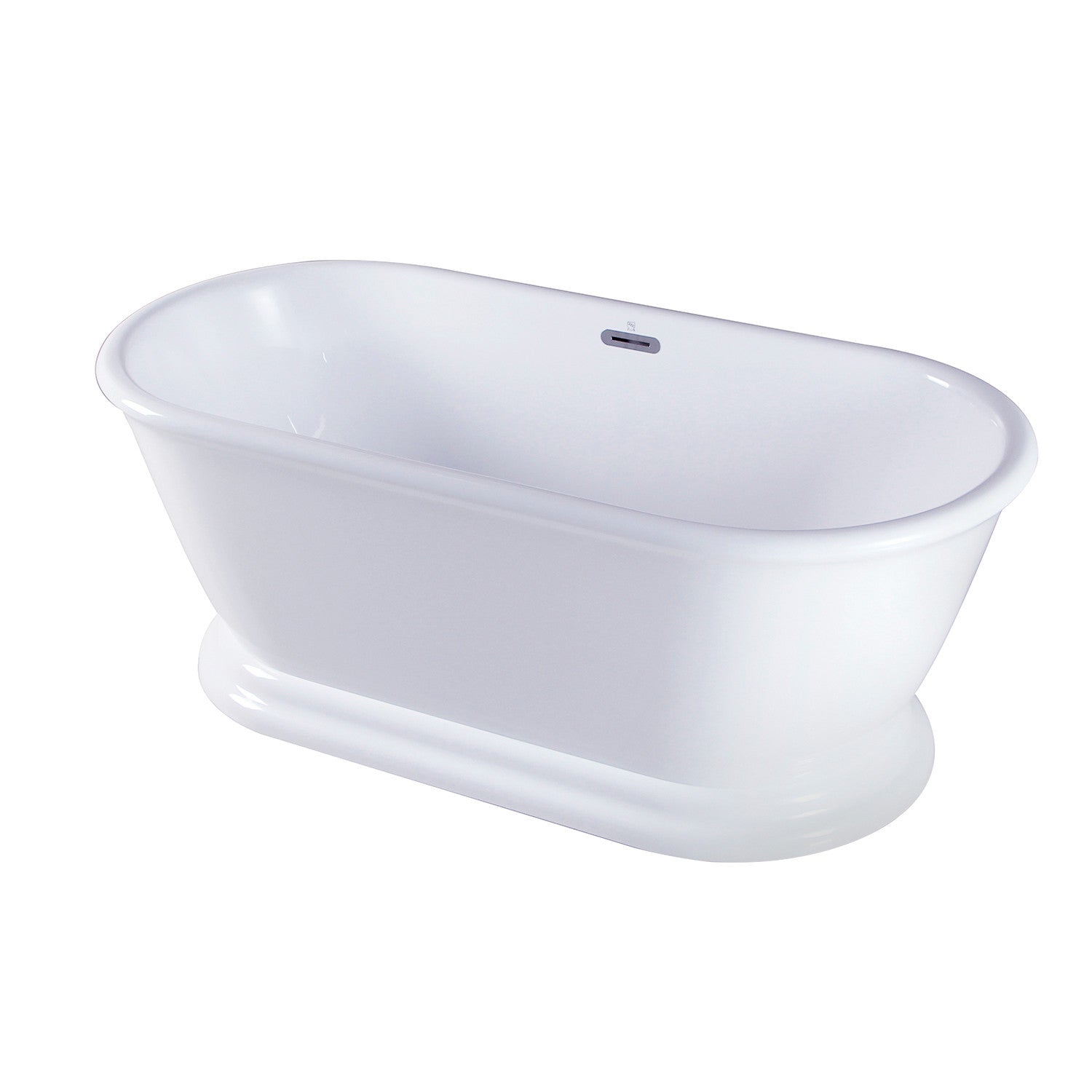 Aqua Eden 66 Inch Acrylic Oval Double Ended Freestanding Bathtub - Glossy White Pedestal Soaking Tub with Drain (No Faucet Holes) | Luxury Bathroom Upgrade for Spa-Like Relaxation