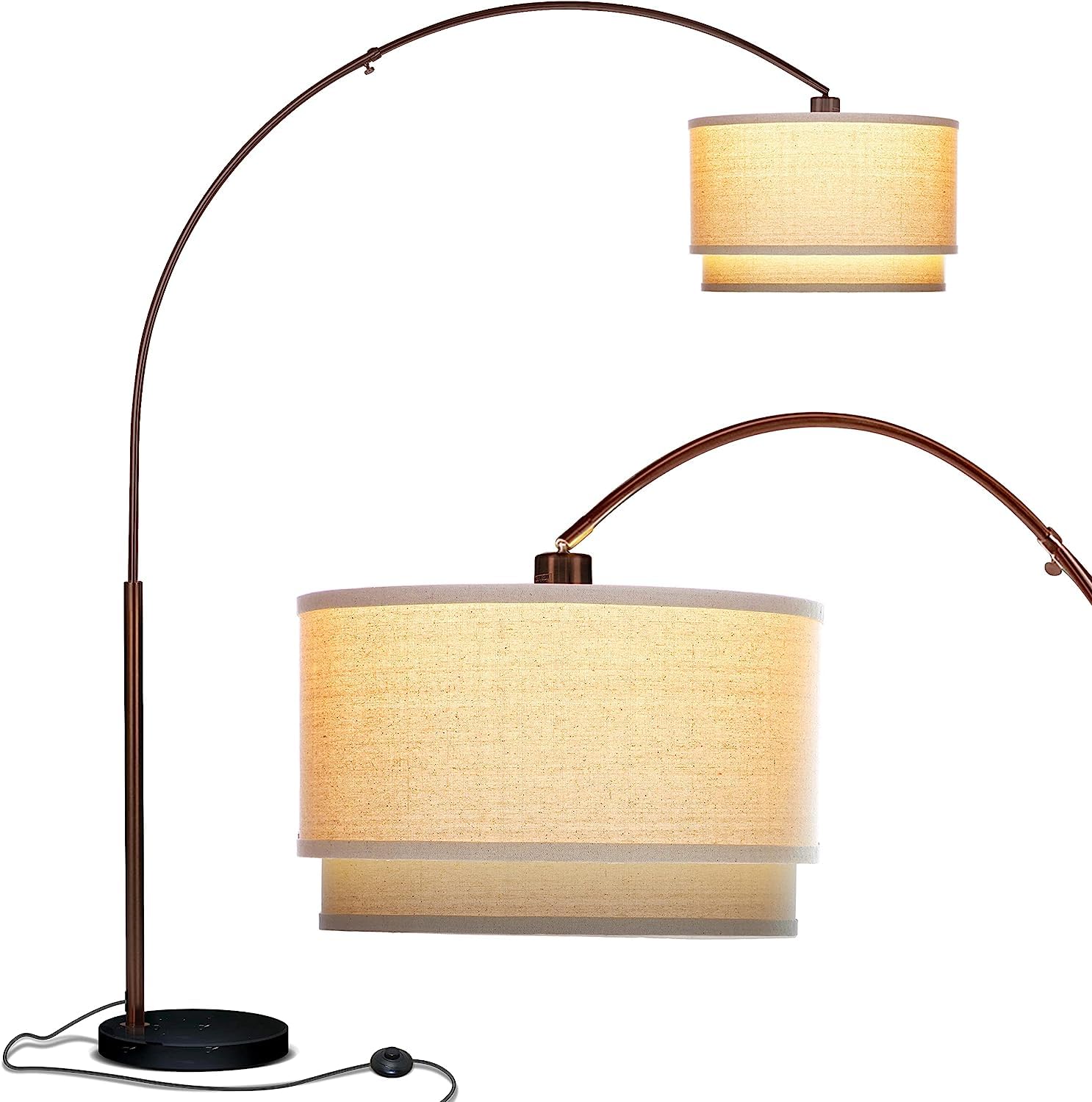 Brightech Mason Arc Floor Lamp - Modern Standing Light with Hanging Drum Shade for Living Room, Bedroom, Library & Den - Bronze Finish - Perfect for Reading, Relaxing & Ambient Lighting