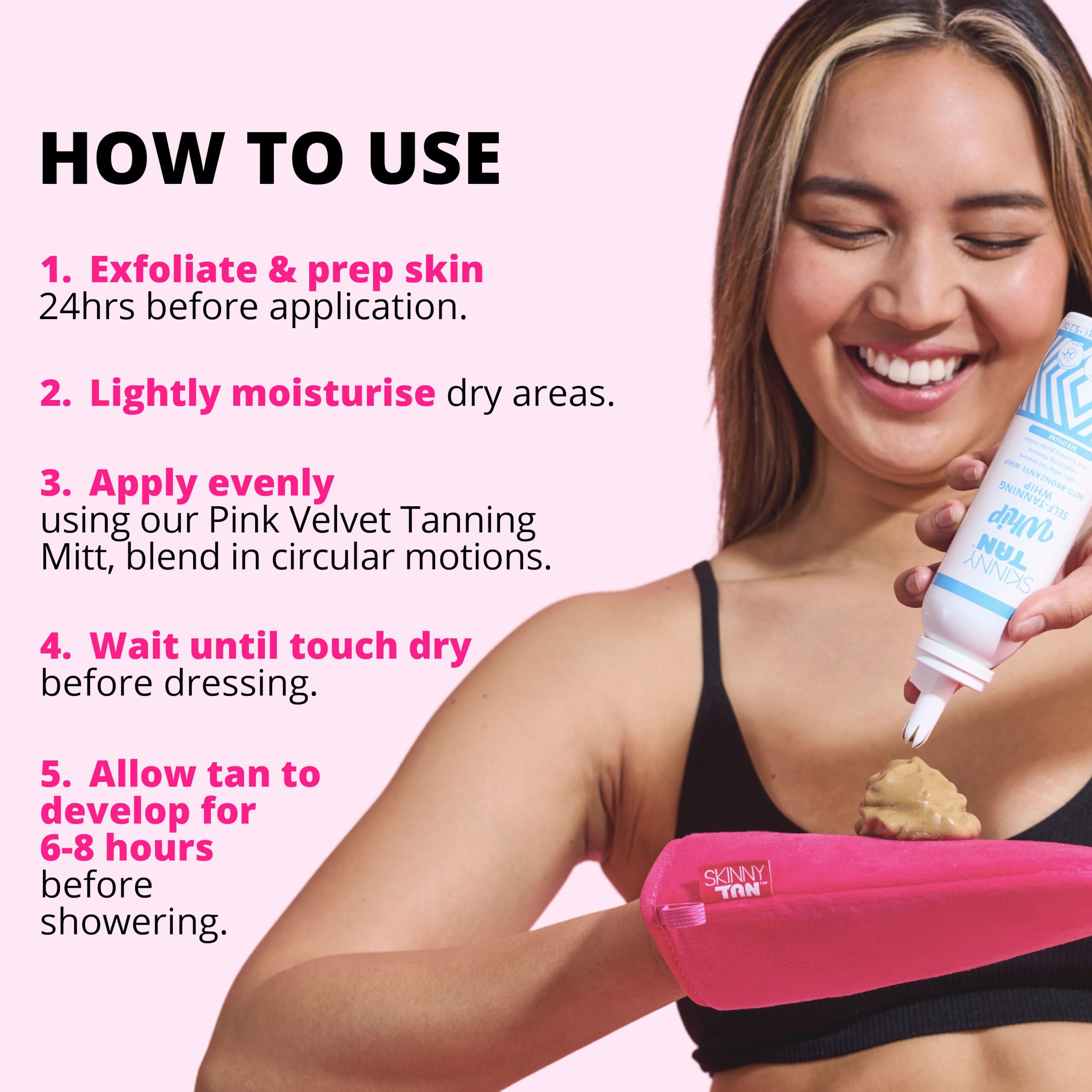 Skinny Tan Self Tanning Whip Medium - Instant Fake Tan Lotion for Streak-Free, Natural Glow | Vegan, Cruelty-Free & Paraben-Free Tanning Mousse with Coconut Vanilla Scent | Perfect for Beach Vacations, Weddings & Summer Tanning - 150ml