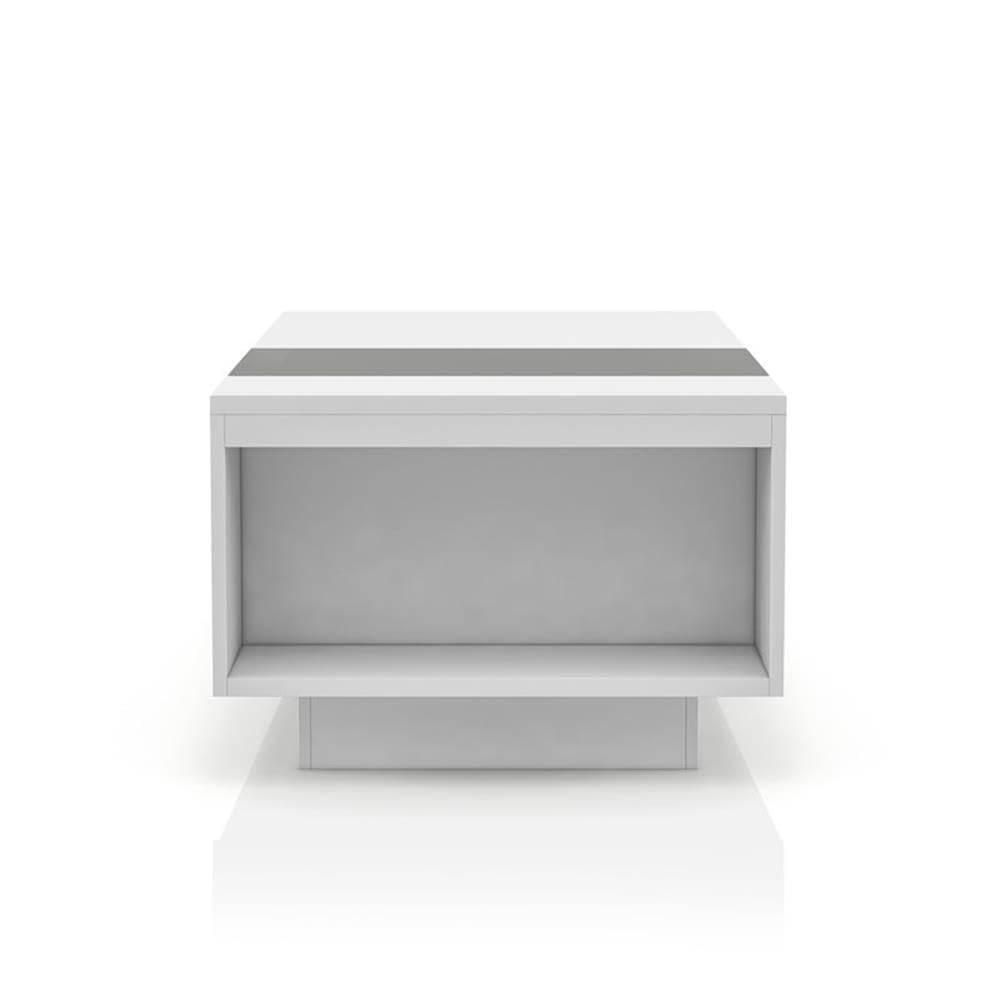 Modern Rectangle Coffee Table with Storage - White & Black Wooden Furniture for Living Room & Office - Matte Finish with Glass Window Shelf & 2 Open Shelves - Perfect for Small Spaces, Home Decor & Entertaining Guests
