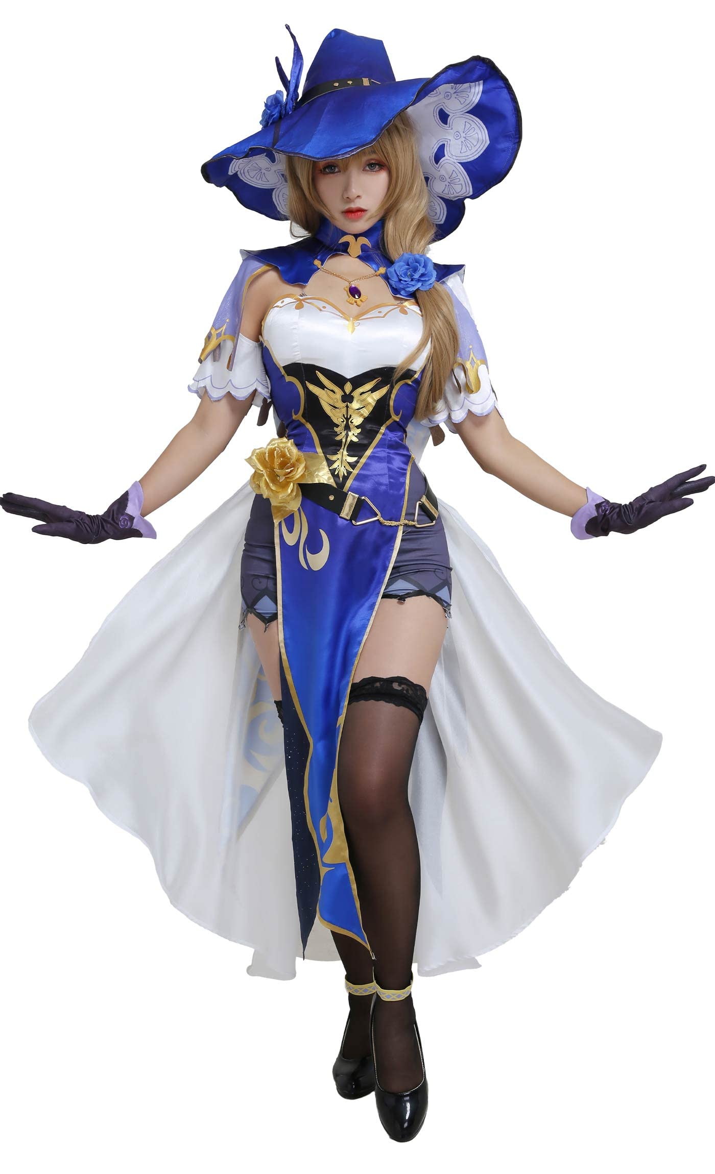 Women's Anime Witch Cosplay Costume Full Set with Hat & Stockings - Perfect for Halloween, Comic Con & Game Character Dress Up
