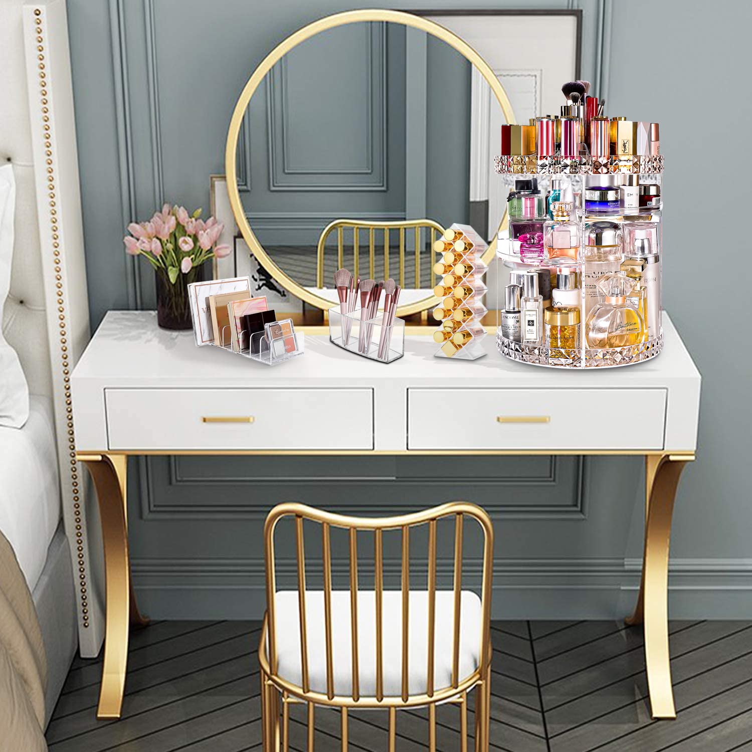 360° Rotating Large Clear Makeup Organizer with 7 Detachable Shelves - Cosmetic & Perfume Storage Display Case for Vanity, Dresser, Bathroom Countertop - Perfect for Organizing Skincare, Jewelry & Beauty Products