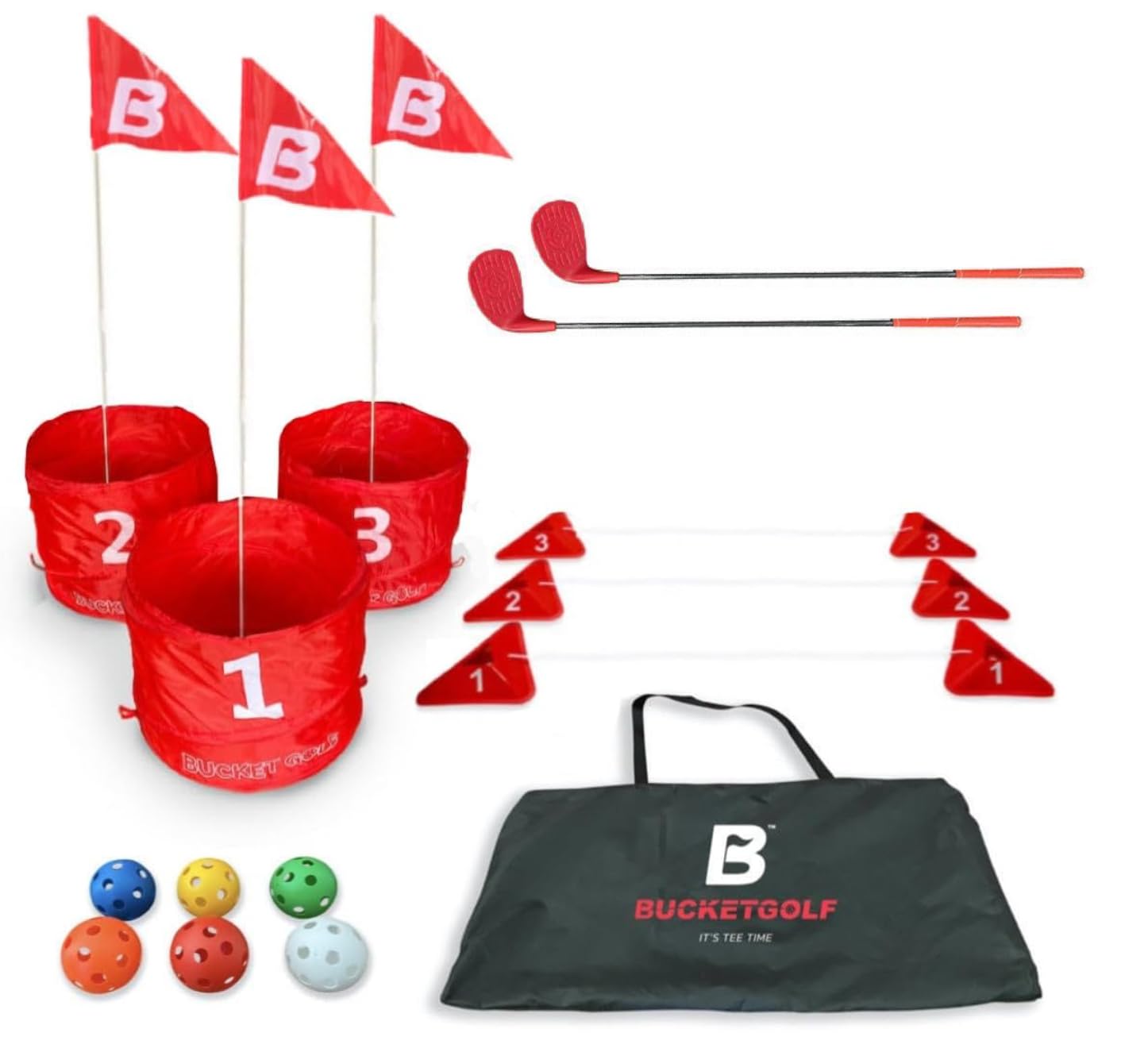 BucketGolf Original 3-Hole Travel Golf Set with Clubs – Best Backyard Golf Game for Adults & Kids – Perfect for Yard, Beach, Park & School (2 Right-Handed Clubs) | Fun Outdoor Activity for Family Gatherings, Parties & Camping Trips