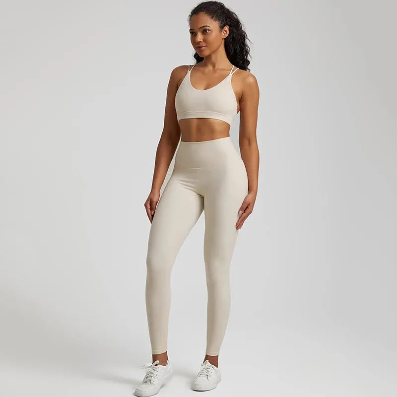 Buttery Soft Women's Yoga Set - High Waist Gym Leggings & Crisscross Sports Bra 2-Piece Workout Outfit | Perfect for Yoga, Pilates, Gym & Lounge Wear