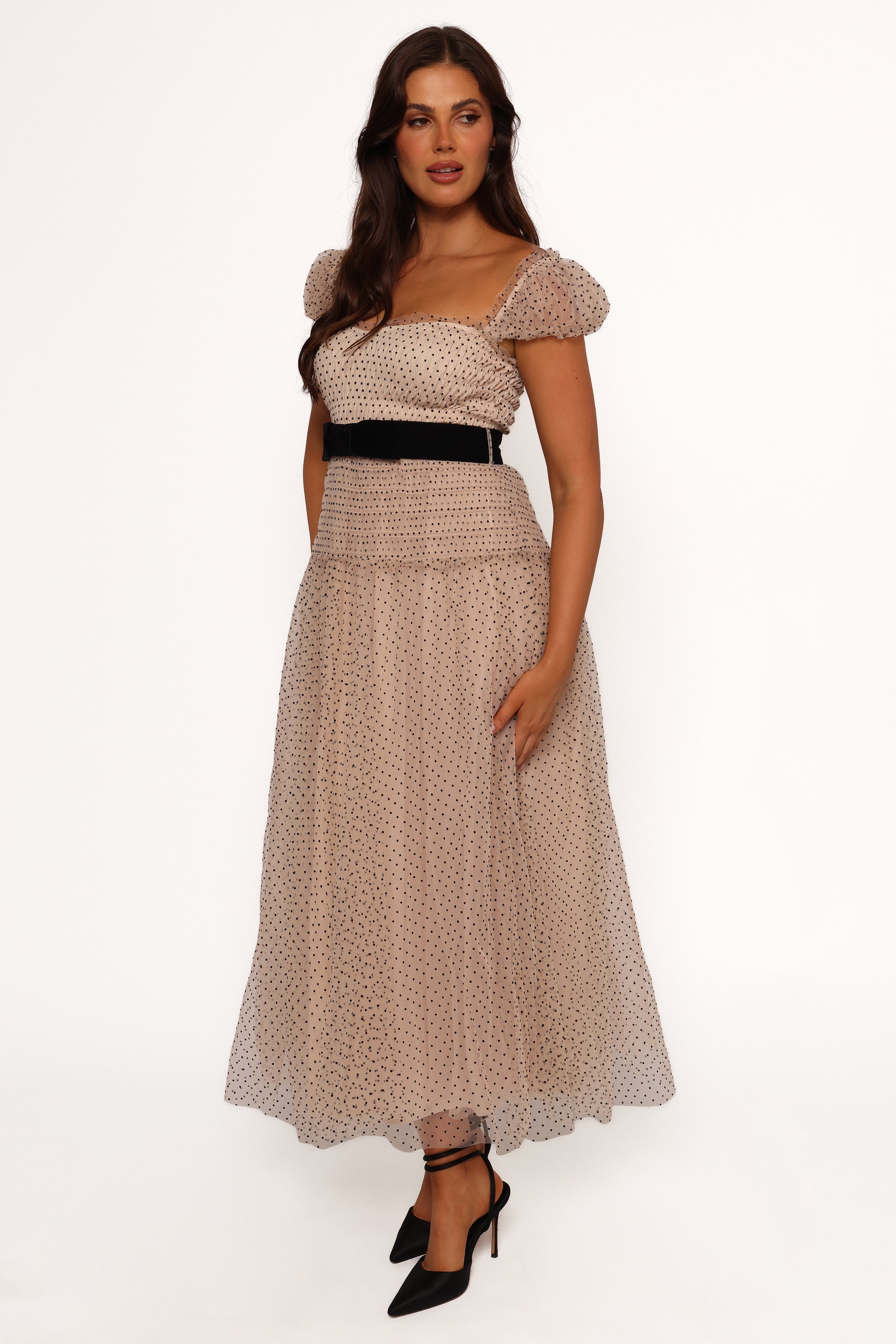 Bryn Midi Dress - Elegant Nude Color Women's Casual & Formal Dress for Work, Party & Special Occasions