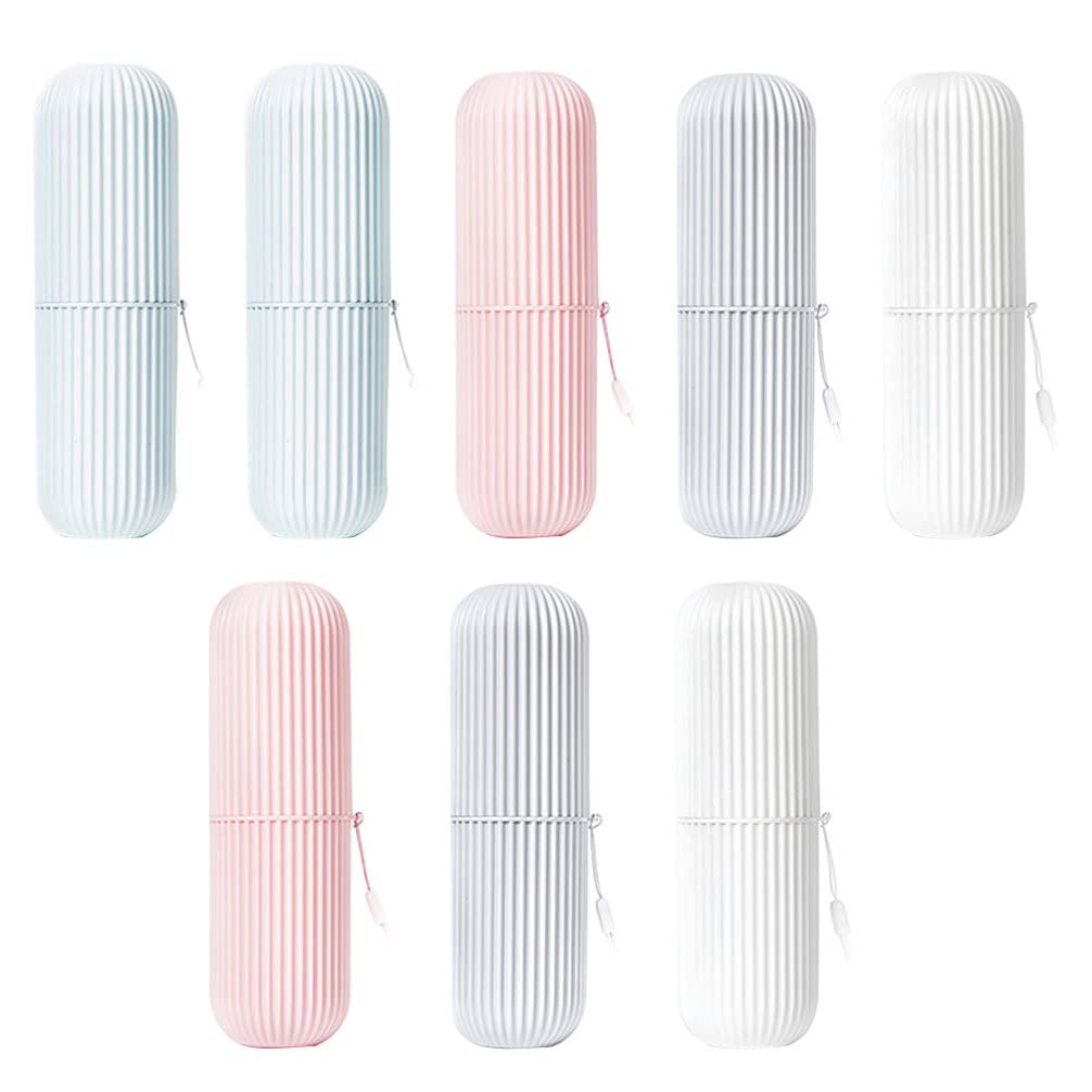 DOITOOL 8-Piece Plastic Toothbrush Holder Set - Travel Toothbrush & Toothpaste Organizer for Home, Camping, School & Business - Assorted Colors | Portable Bathroom Storage for Family Trips & Dorm Essentials
