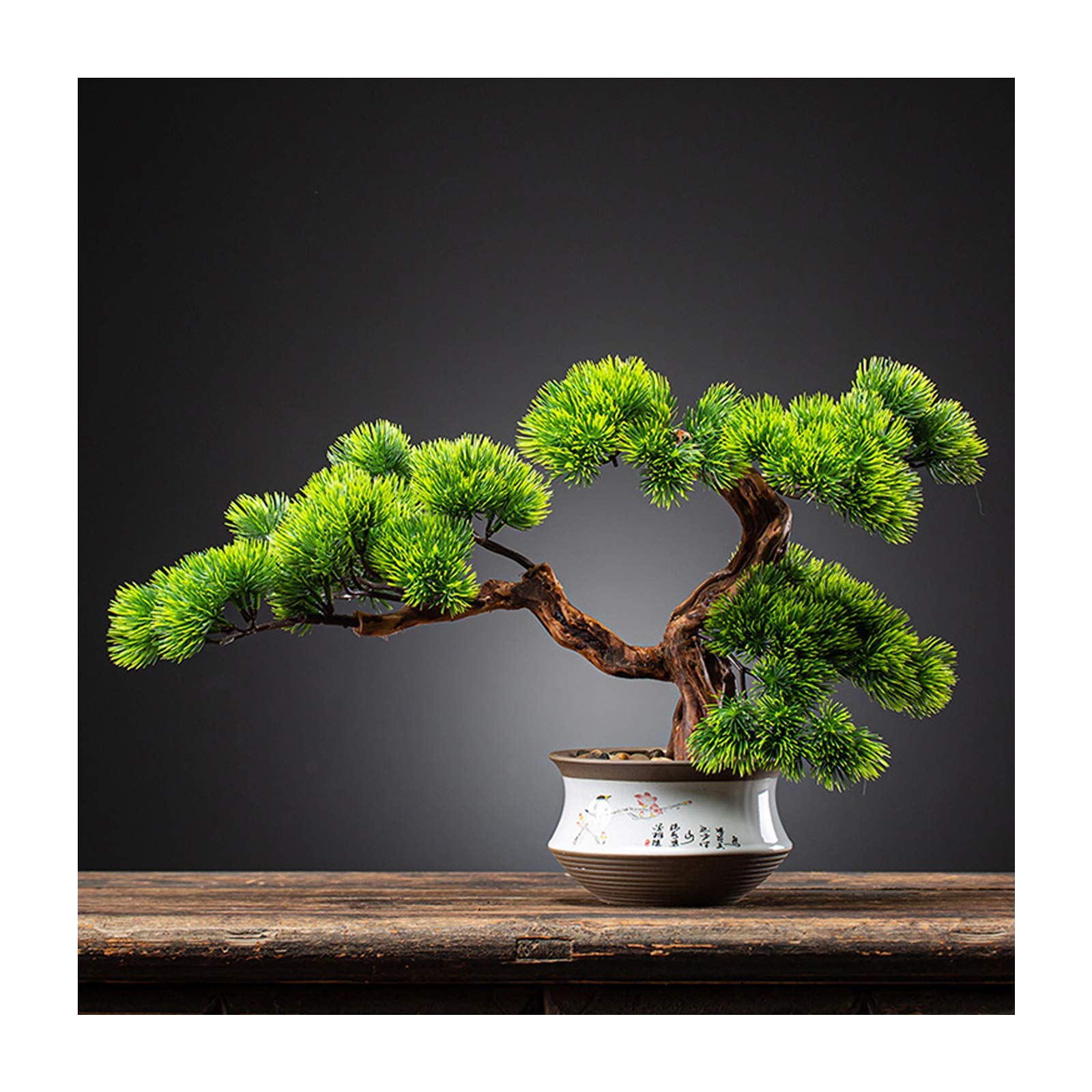Artificial Bonsai Tree Indoor Fake Pine & Cypress - 15.1 Inch Handmade Ceramic Potted Plant for Home, Office, Hotel Decoration | Perfect for Living Room, Entrance, Zen Garden & Feng Shui Decor