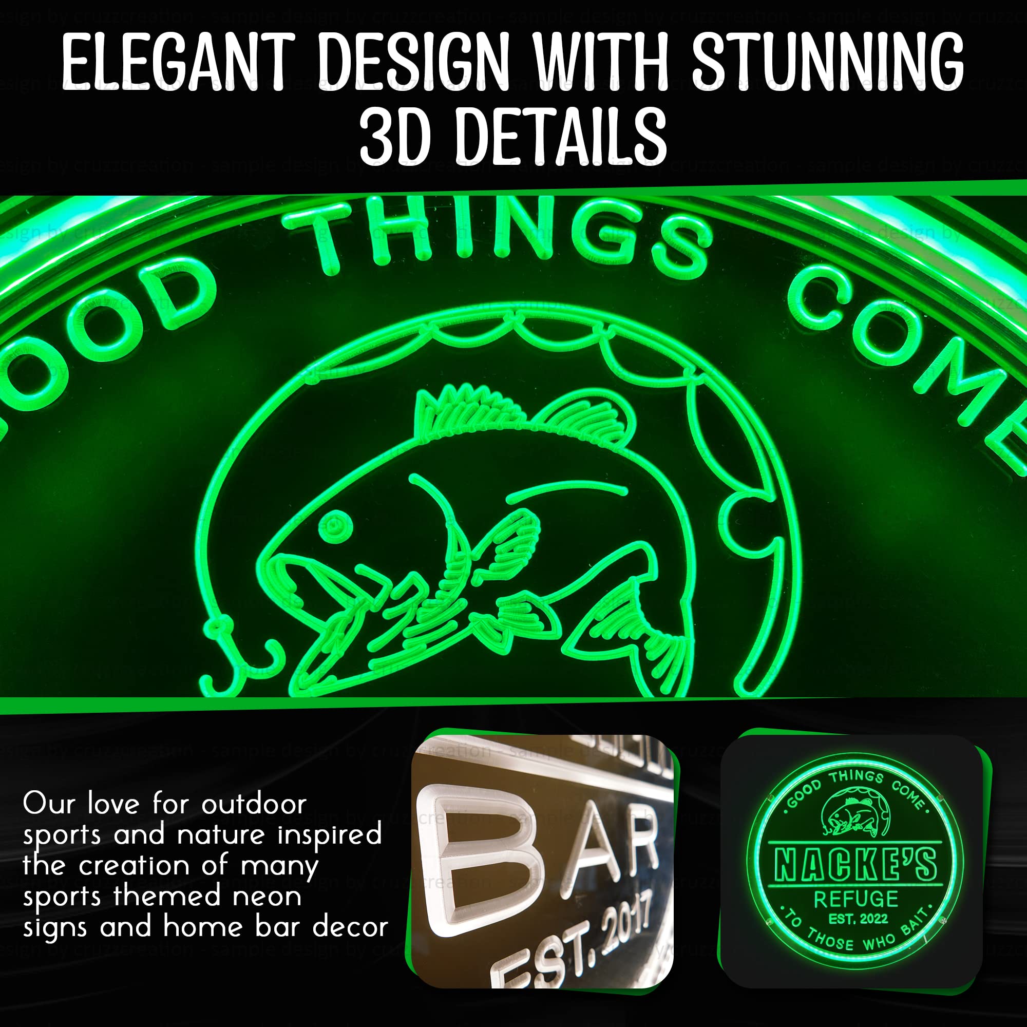 Custom LED Neon Bar Signs - Personalized Man Cave Gift for Basement & Wet Bar Wall Decor - Home Party Neon Light Up Signs for Men, Husband, Dad (Fishing Theme) - Perfect for Game Rooms, Bars & Birthday Gifts