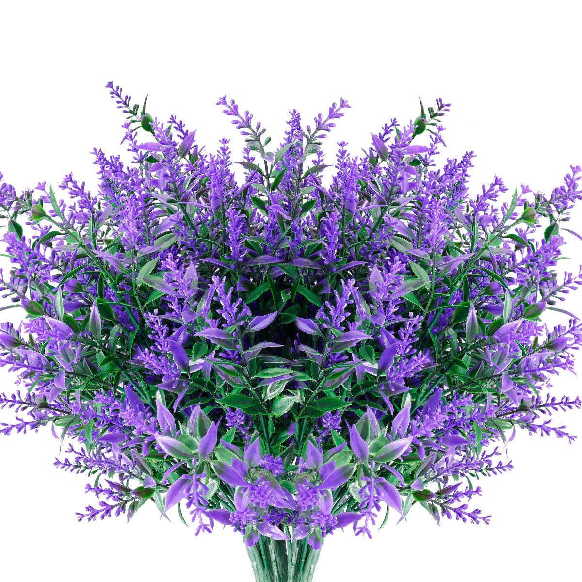 8 Bundles Artificial Lavender Flowers - UV Resistant Faux Plastic Plants for Outdoor Garden, Porch & Window Box Decor - No Fade, All Weather (Purple) - Perfect for Home, Wedding & Party Decoration