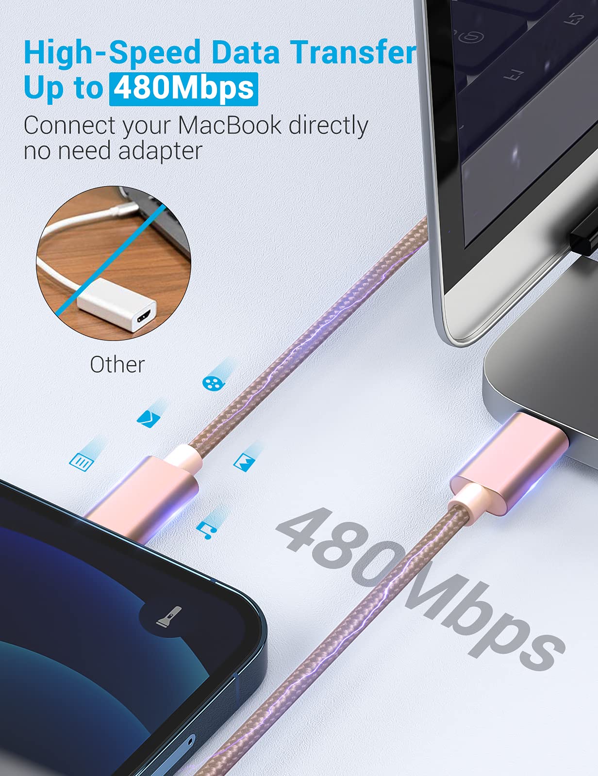 GlobaLink MFi Certified USB C to Lightning Cable 3-Pack (6.6ft/2m) - Fast Charging Nylon Braided iPhone Charger Cord for iPhone 13/12/11/X/8 & More - Gold | Perfect for Home, Office & Travel Charging