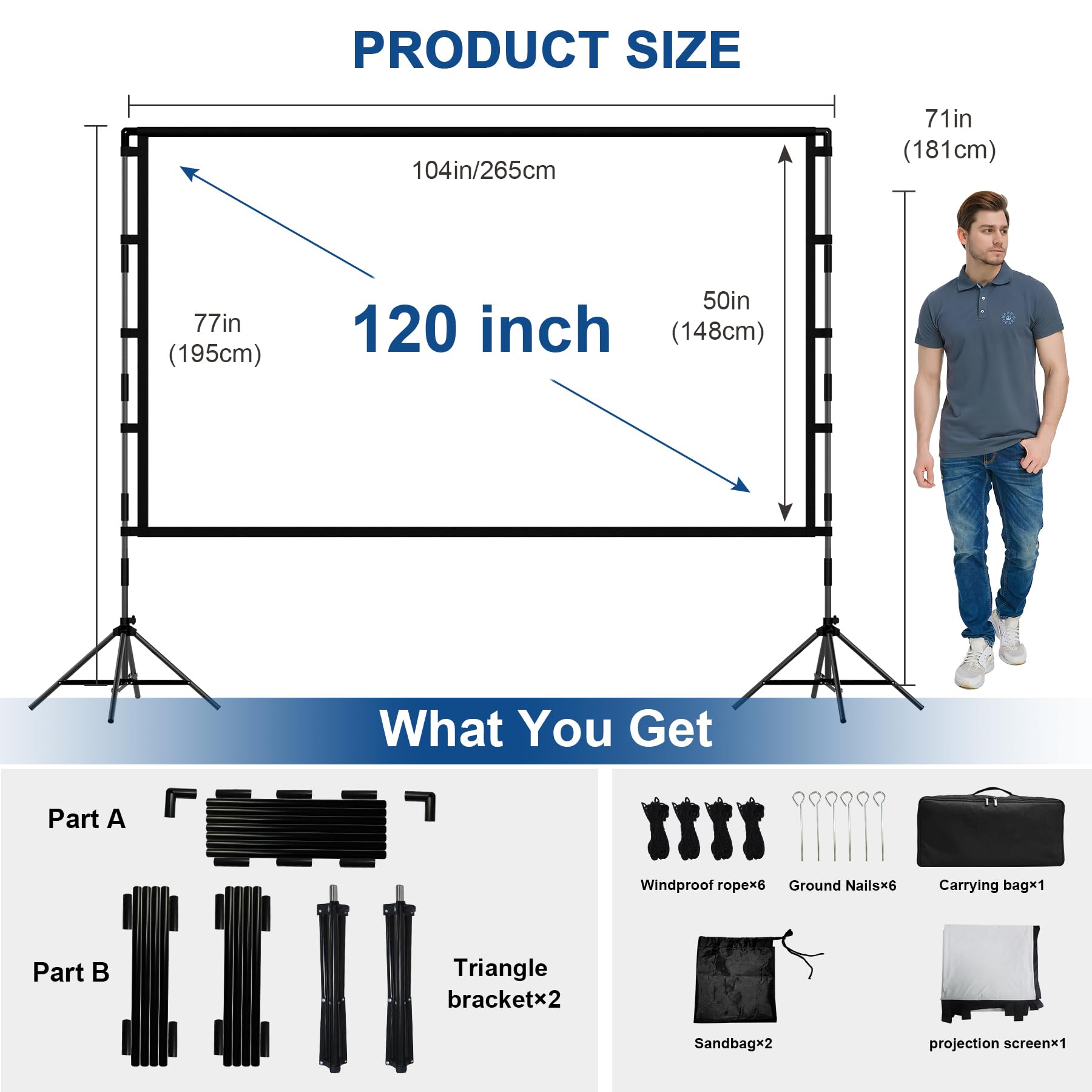 120 Inch Lejiada Portable Projector Screen with Stand - Foldable Movie Screen for Indoor & Outdoor Use - Home Theater, Backyard Cinema, Parties & Events - Includes Carry Bag for Easy Transport