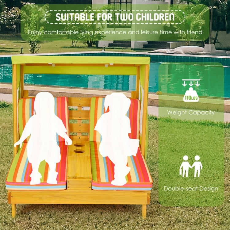 Best Kids Patio Lounge Chair with Cup Holders & Sun Awning - Adjustable Multicolor Outdoor Furniture for Poolside, Backyard & Beach Relaxation