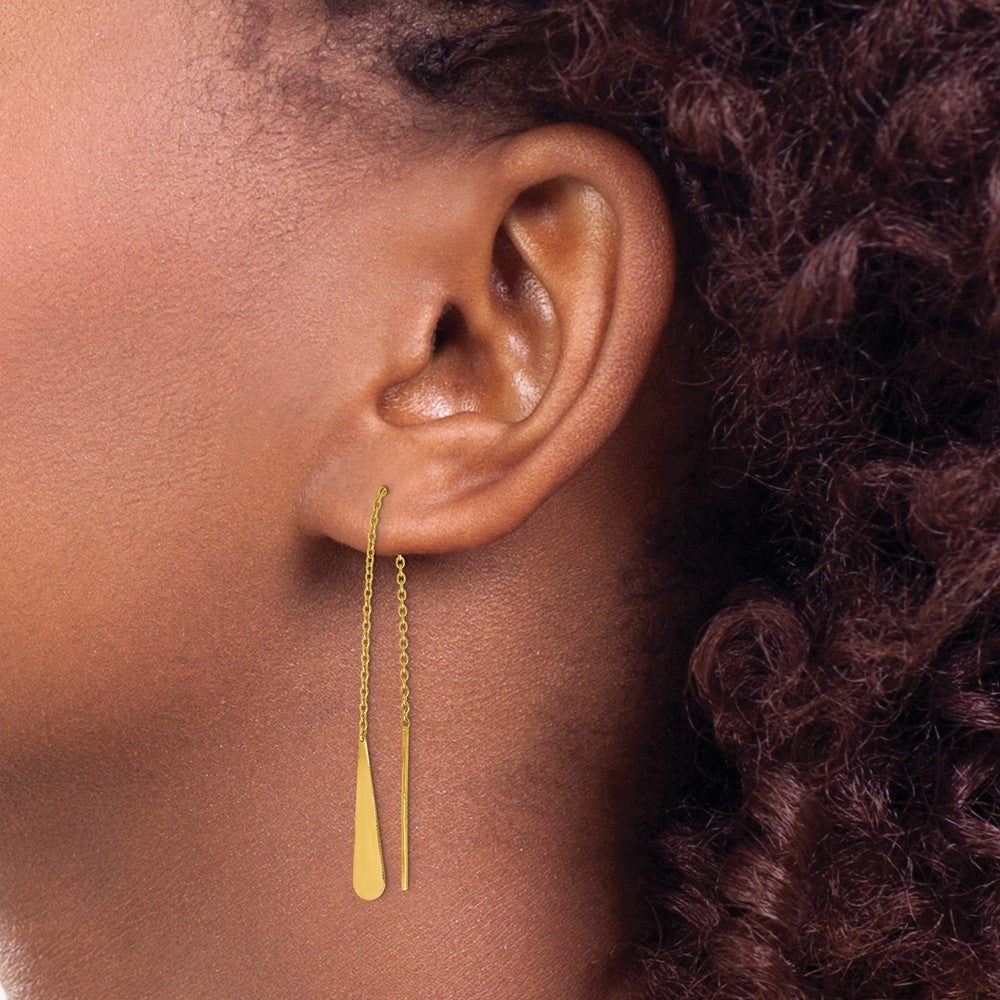 14K Gold Polished Tear Drop Threader Earrings - LE1496 | Elegant Dangle Earrings for Women | Perfect for Weddings, Parties & Special Occasions